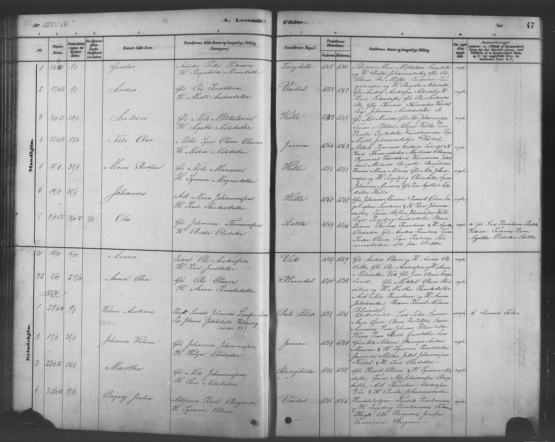 Bruvik Sokneprestembete, SAB/A-74701/H/Hab: Parish register (copy) no. A 1, 1878-1907, p. 47