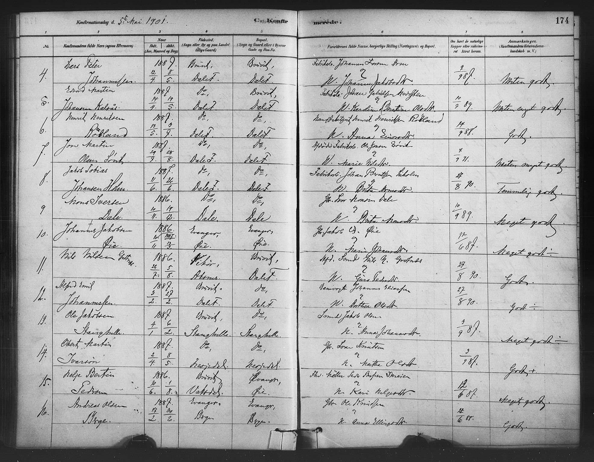 Bruvik Sokneprestembete, AV/SAB-A-74701/H/Haa: Parish register (official) no. B 1, 1878-1904, p. 174