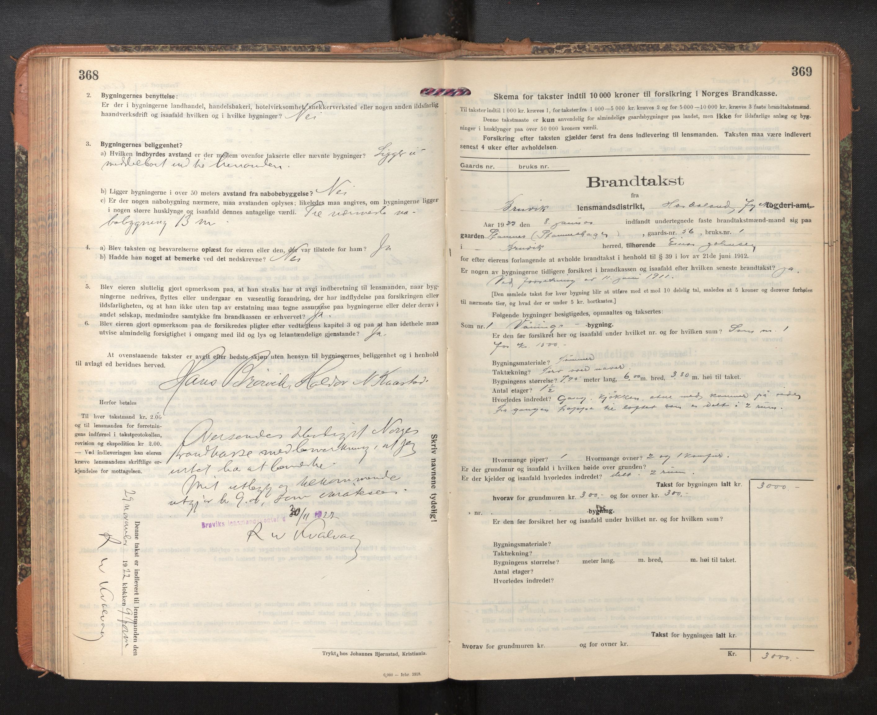 Lensmannen i Bruvik, SAB/A-31301/0012/L0009: Branntakstprotokoll, skjematakst, 1918-1925, p. 368-369