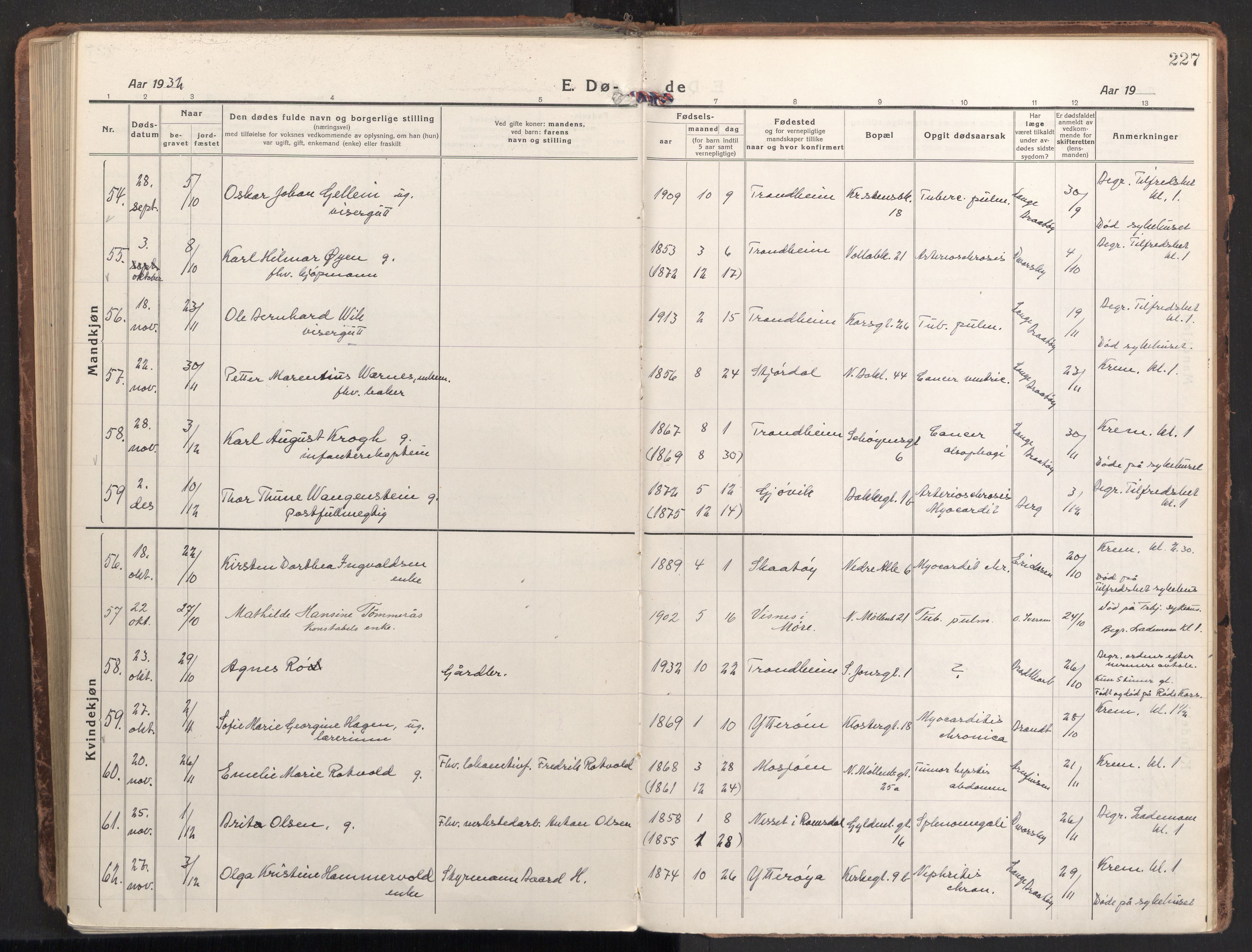 Ministerialprotokoller, klokkerbøker og fødselsregistre - Sør-Trøndelag, AV/SAT-A-1456/604/L0207: Parish register (official) no. 604A27, 1917-1933, p. 227