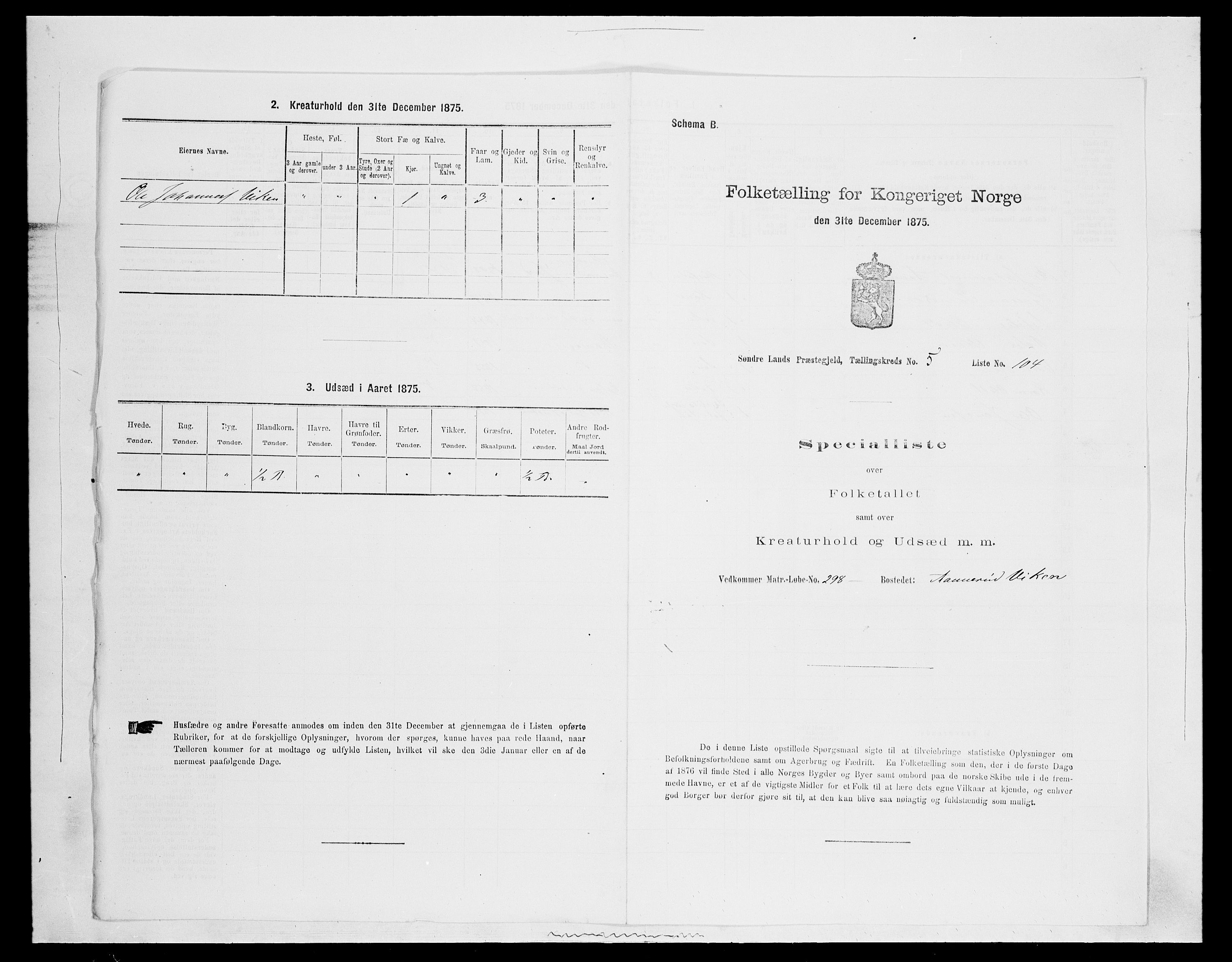 SAH, 1875 census for 0536P Søndre Land, 1875, p. 858