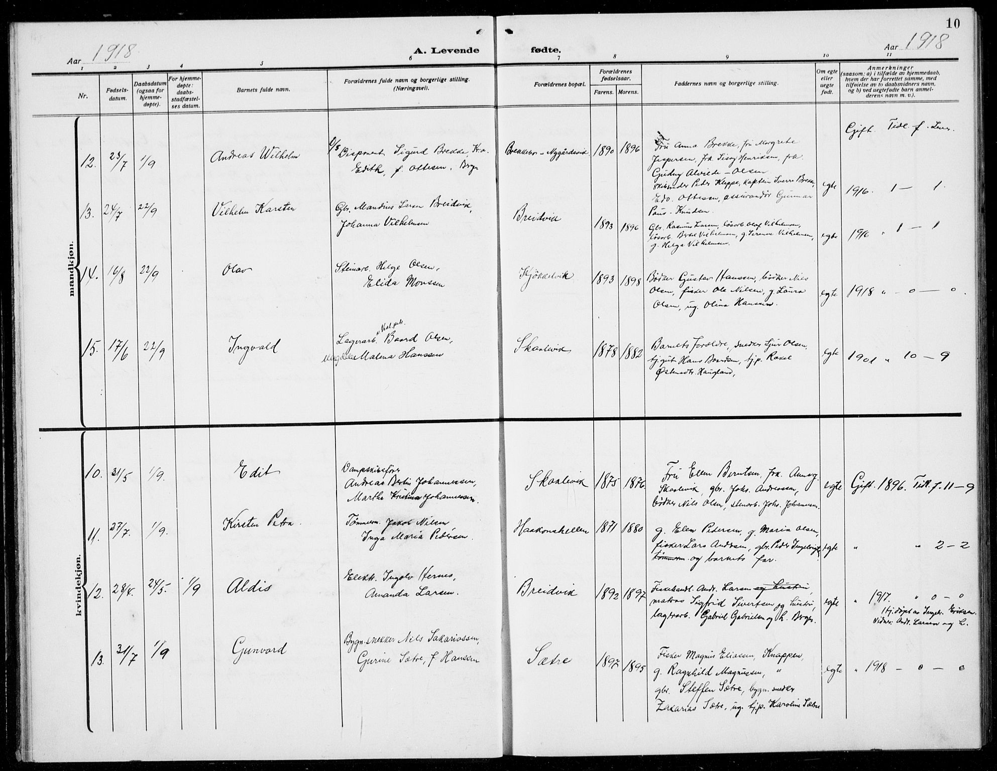 Loddefjord  sokneprestembete, AV/SAB-A-99928: Parish register (copy) no. A  1, 1915-1934, p. 10