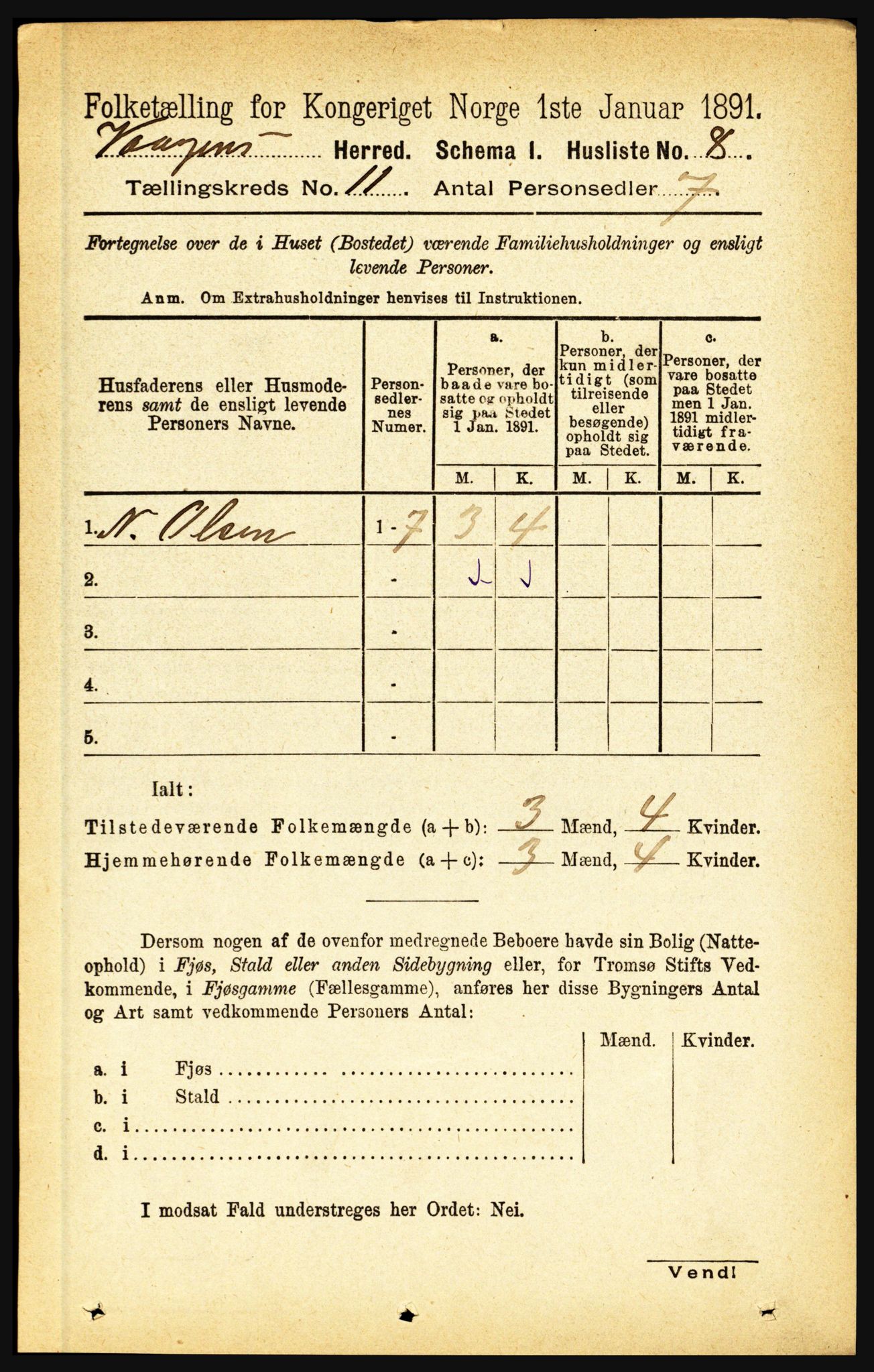 RA, 1891 census for 1865 Vågan, 1891, p. 2717