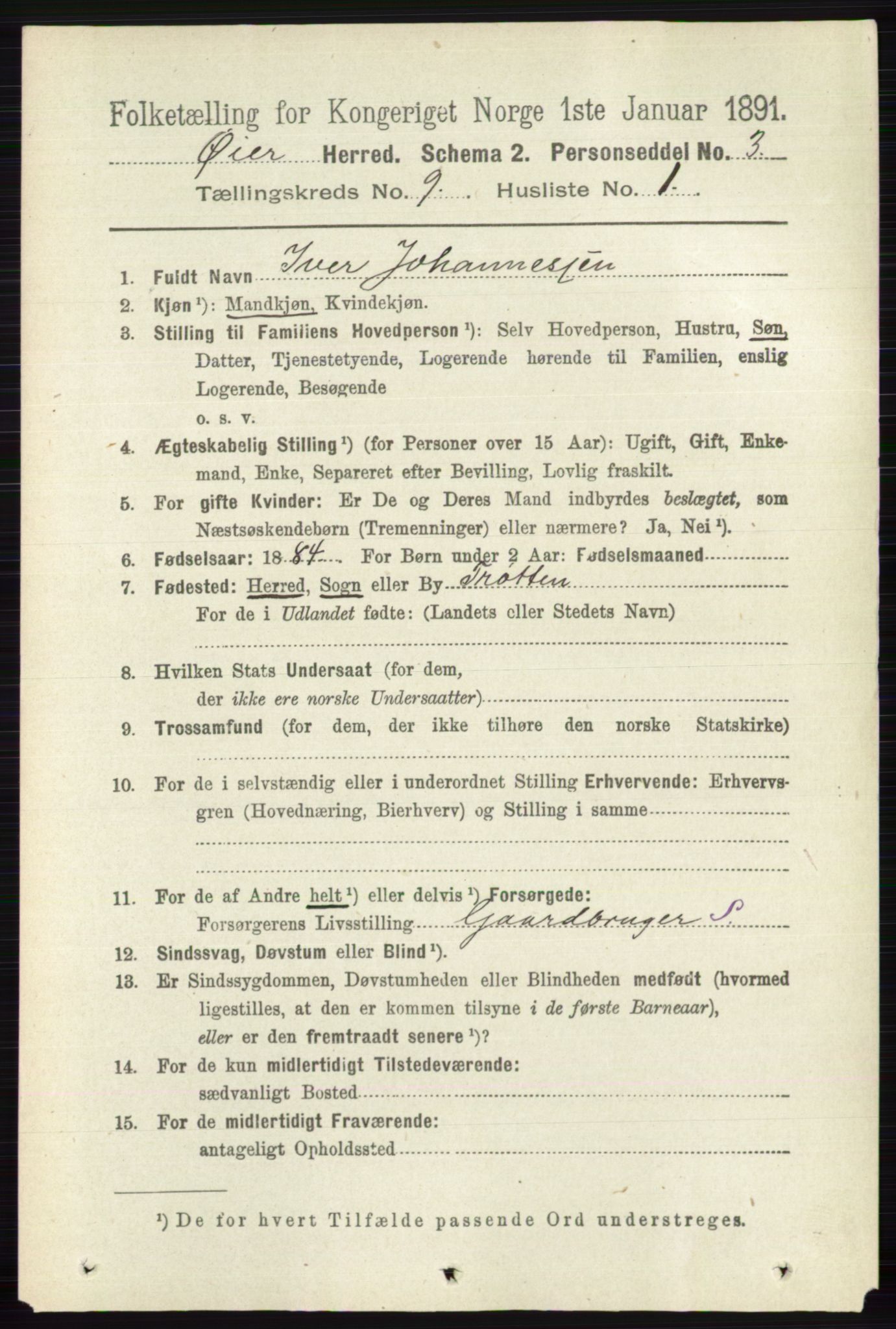 RA, 1891 census for 0521 Øyer, 1891, p. 3161