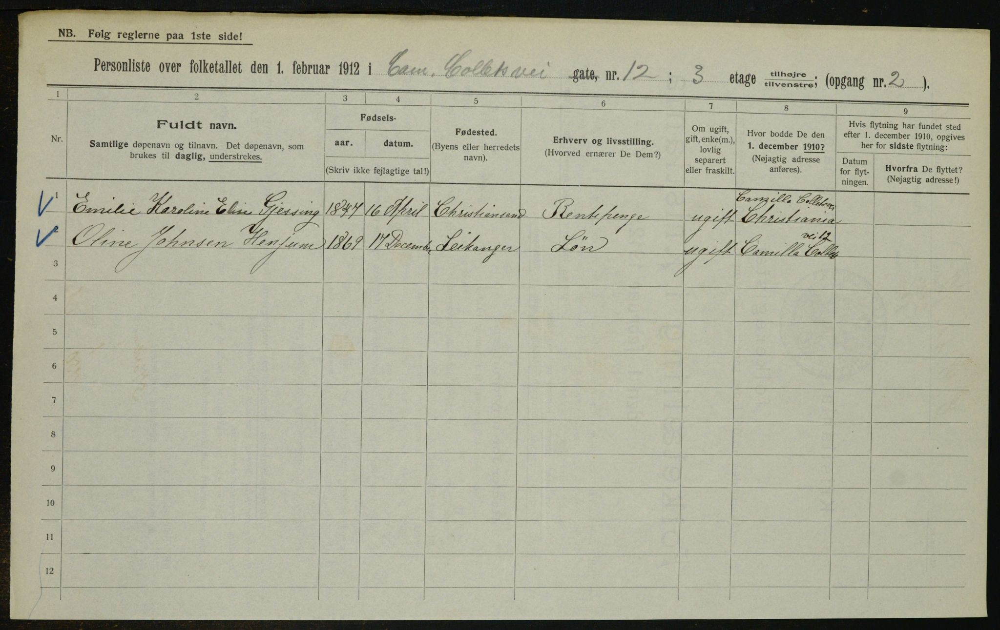 OBA, Municipal Census 1912 for Kristiania, 1912, p. 11641