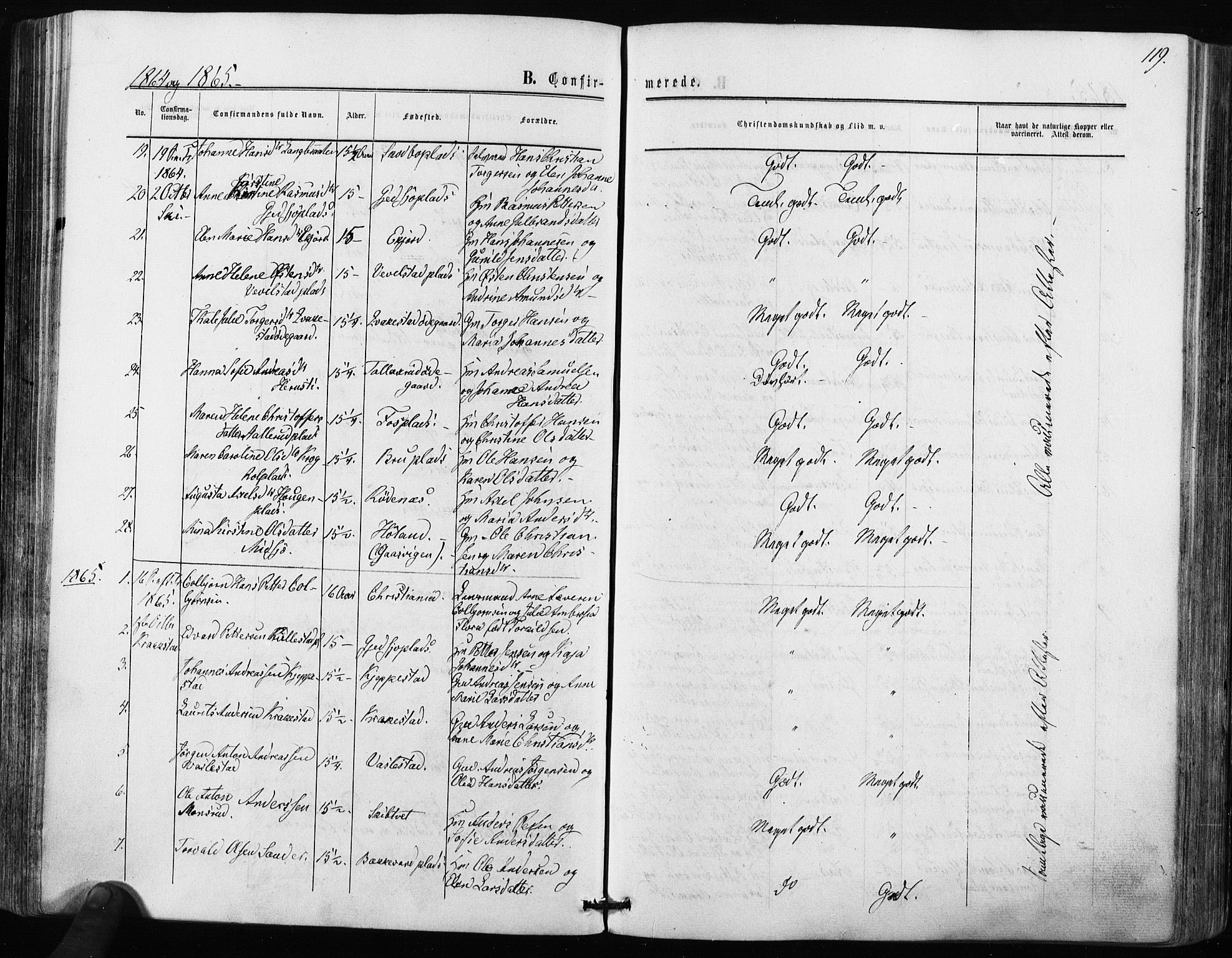 Kråkstad prestekontor Kirkebøker, SAO/A-10125a/F/Fa/L0007: Parish register (official) no. I 7, 1858-1870, p. 119