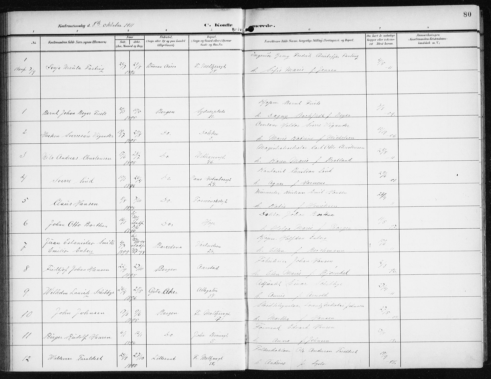 Johanneskirken sokneprestembete, SAB/A-76001/H/Haa/L0009: Parish register (official) no. C 2, 1907-1924, p. 80
