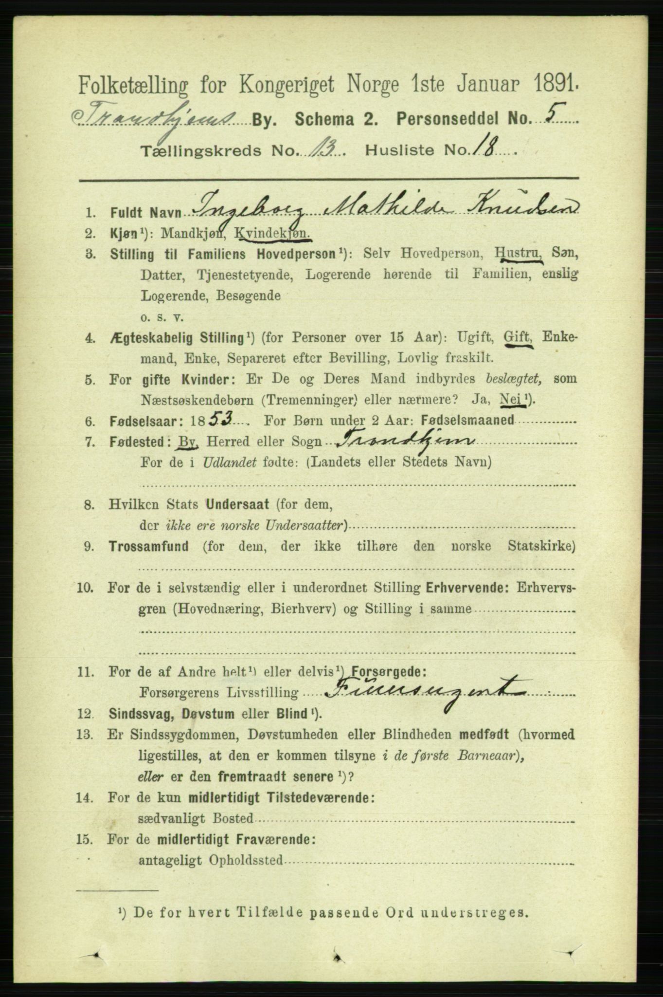 RA, 1891 census for 1601 Trondheim, 1891, p. 10419