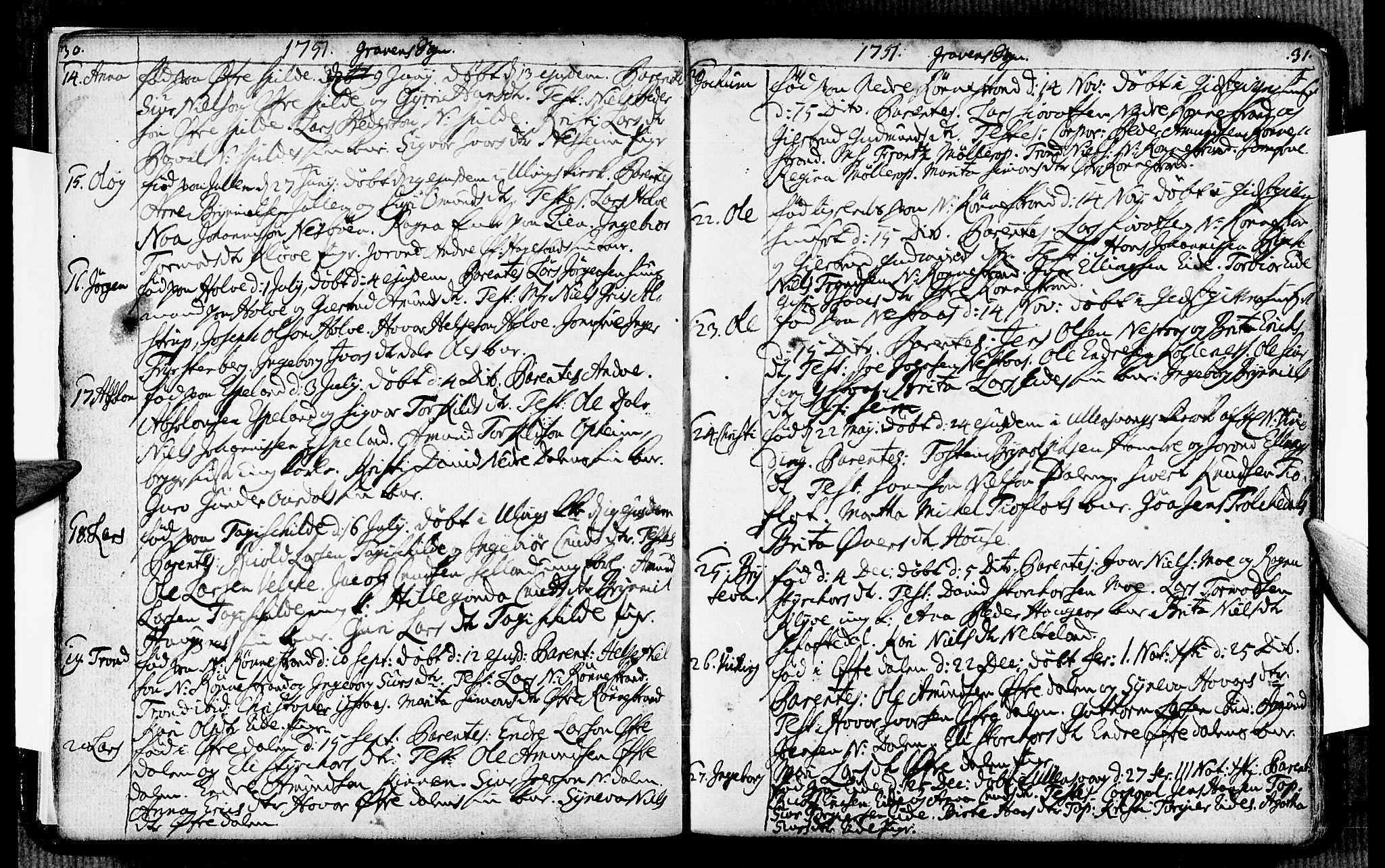 Ulvik sokneprestembete, AV/SAB-A-78801/H/Haa: Parish register (official) no. A 6, 1743-1761, p. 30-31