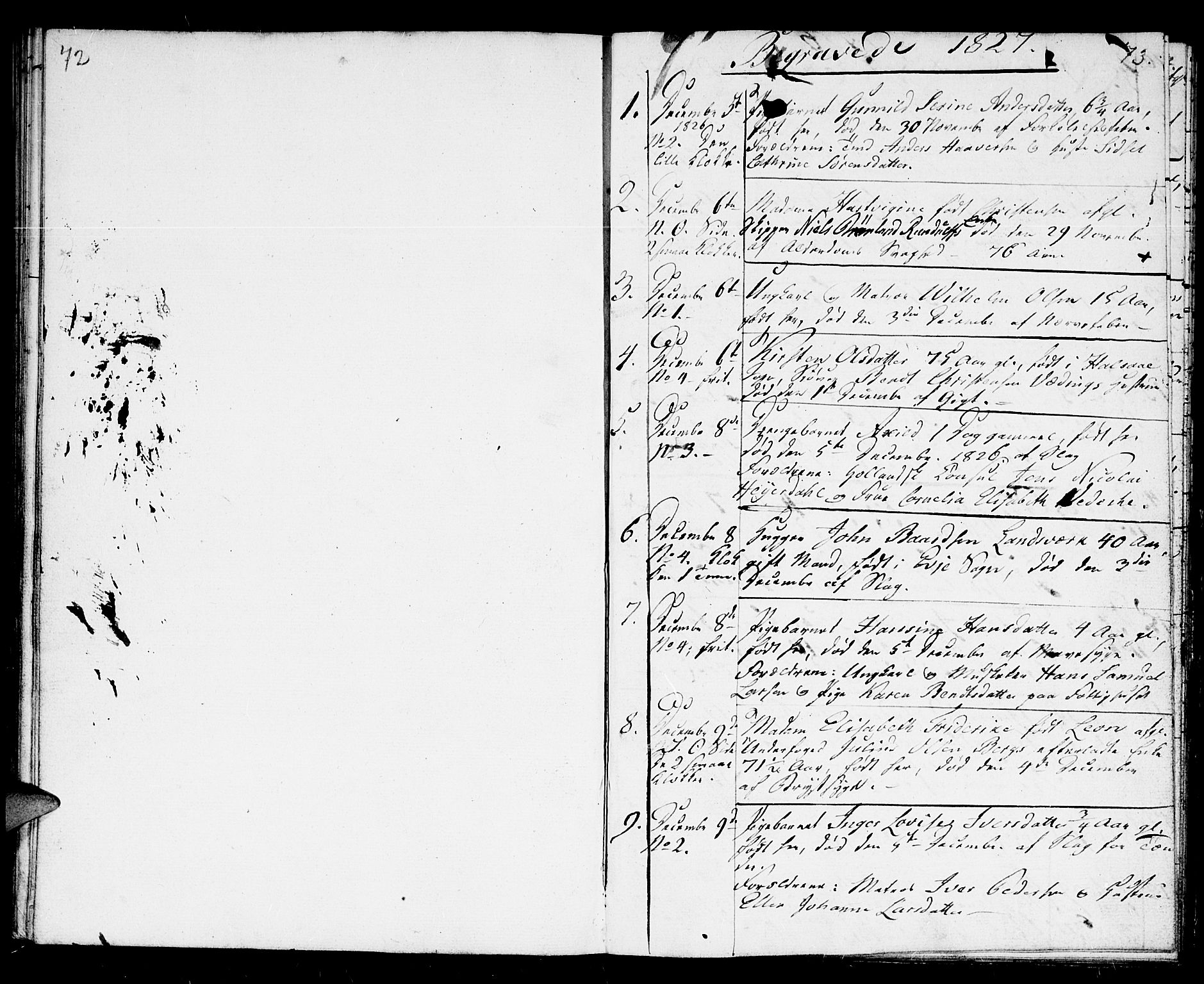 Kristiansand domprosti, SAK/1112-0006/F/Fb/L0004: Parish register (copy) no. B 4, 1826-1827, p. 72-73