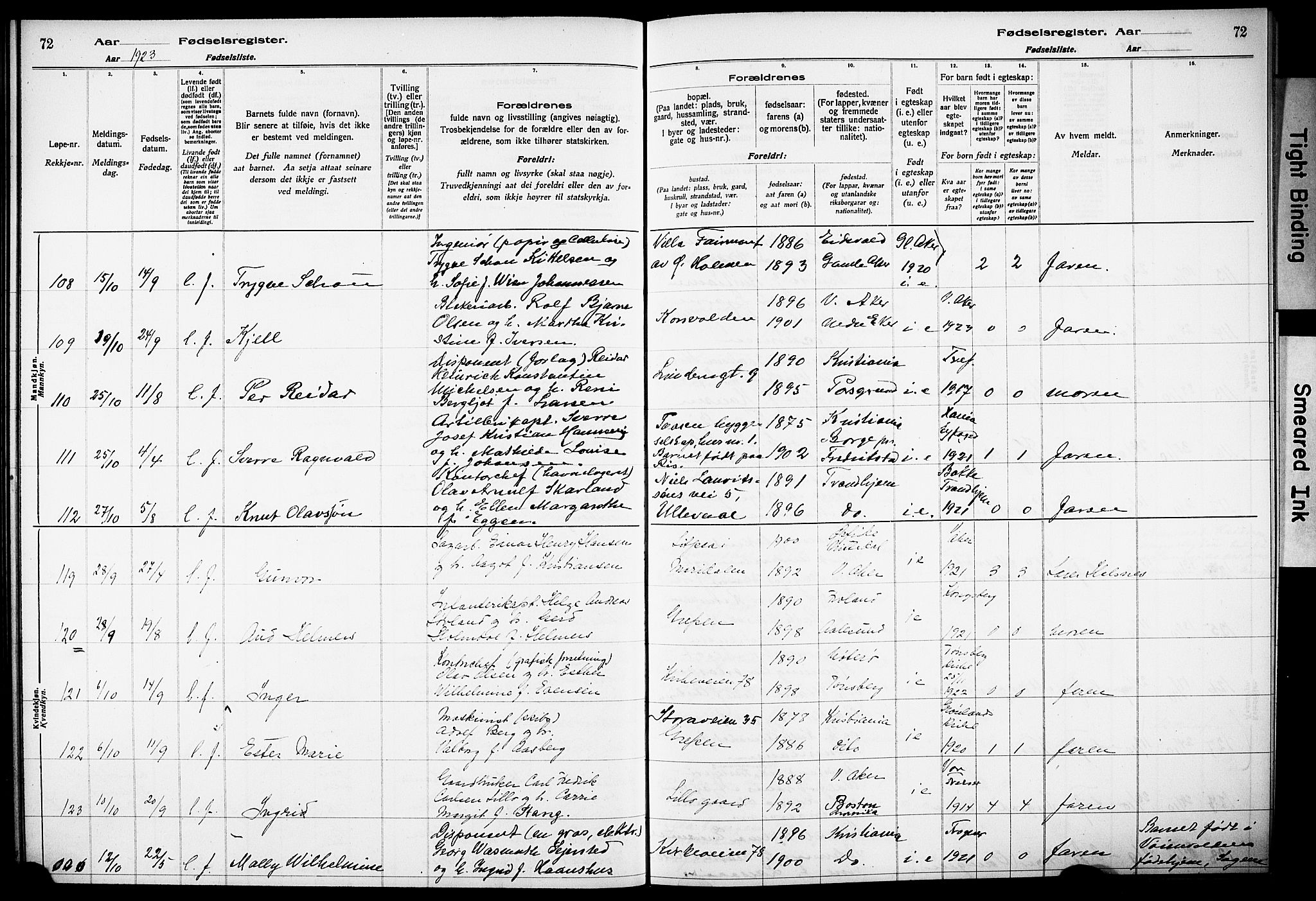 Vestre Aker prestekontor Kirkebøker, AV/SAO-A-10025/J/Ja/L0002: Birth register no. 2, 1922-1926, p. 72