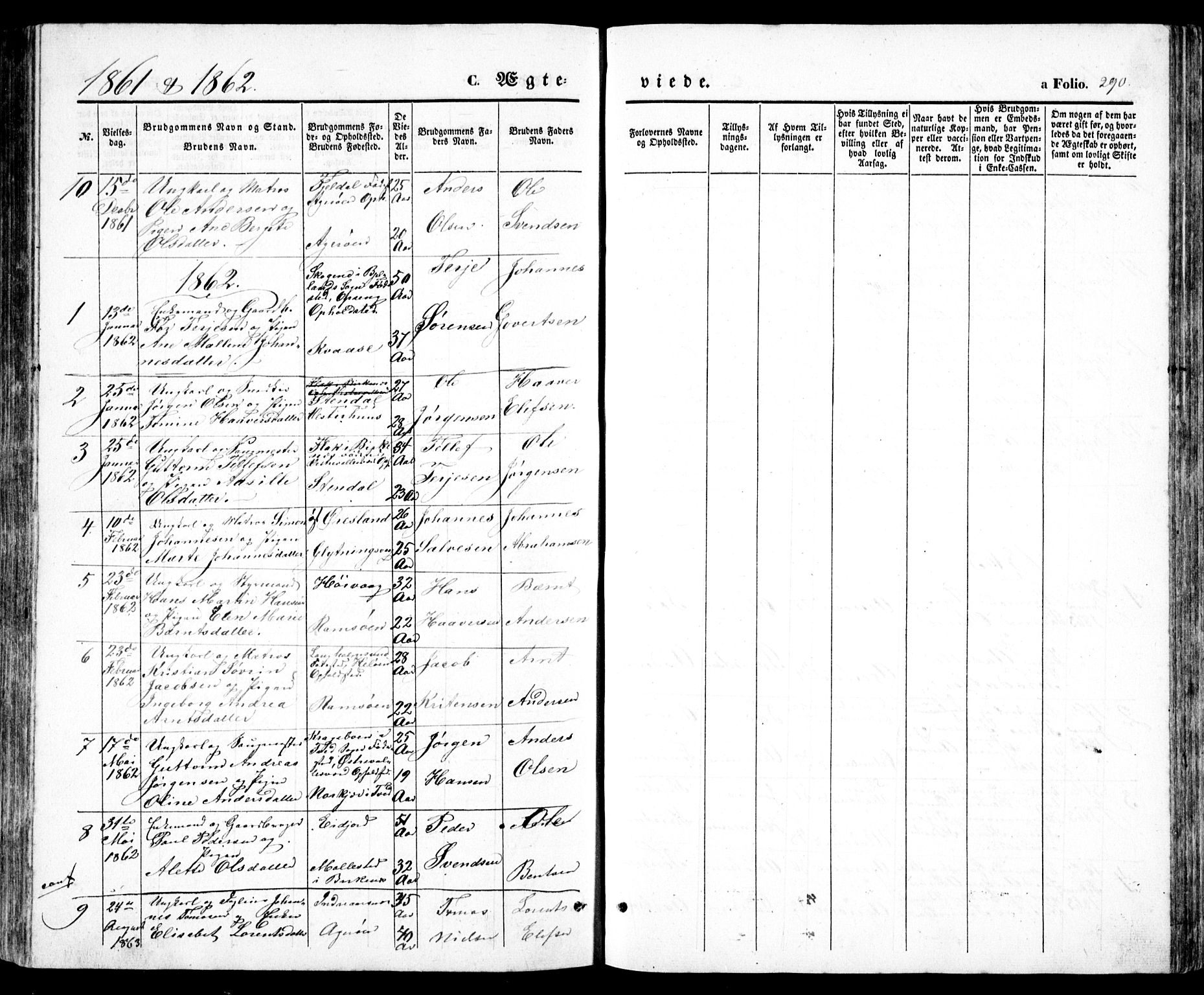 Høvåg sokneprestkontor, SAK/1111-0025/F/Fb/L0002: Parish register (copy) no. B 2, 1847-1869, p. 290