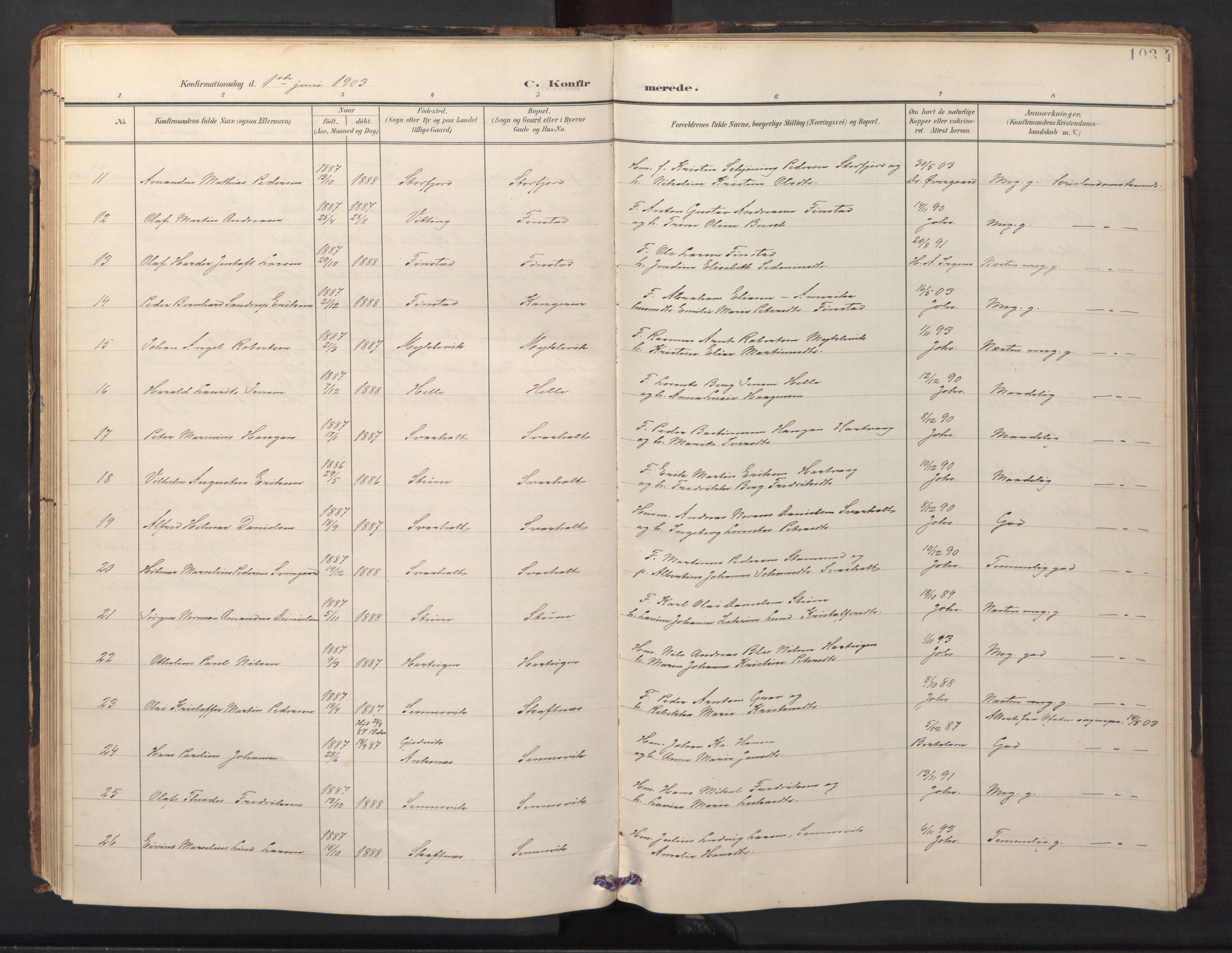 Ministerialprotokoller, klokkerbøker og fødselsregistre - Nordland, AV/SAT-A-1459/882/L1185: Parish register (copy) no. 882C03, 1898-1910, p. 103