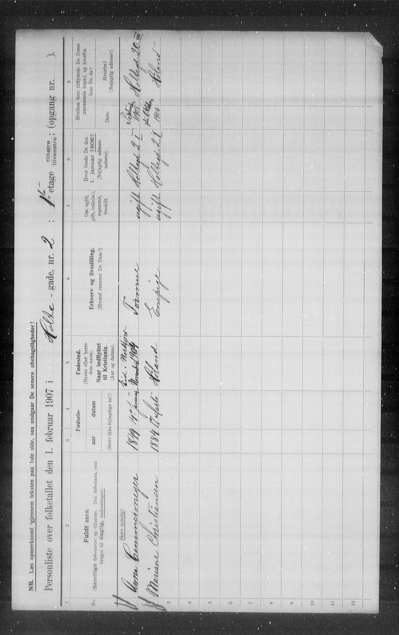 OBA, Municipal Census 1907 for Kristiania, 1907, p. 21109