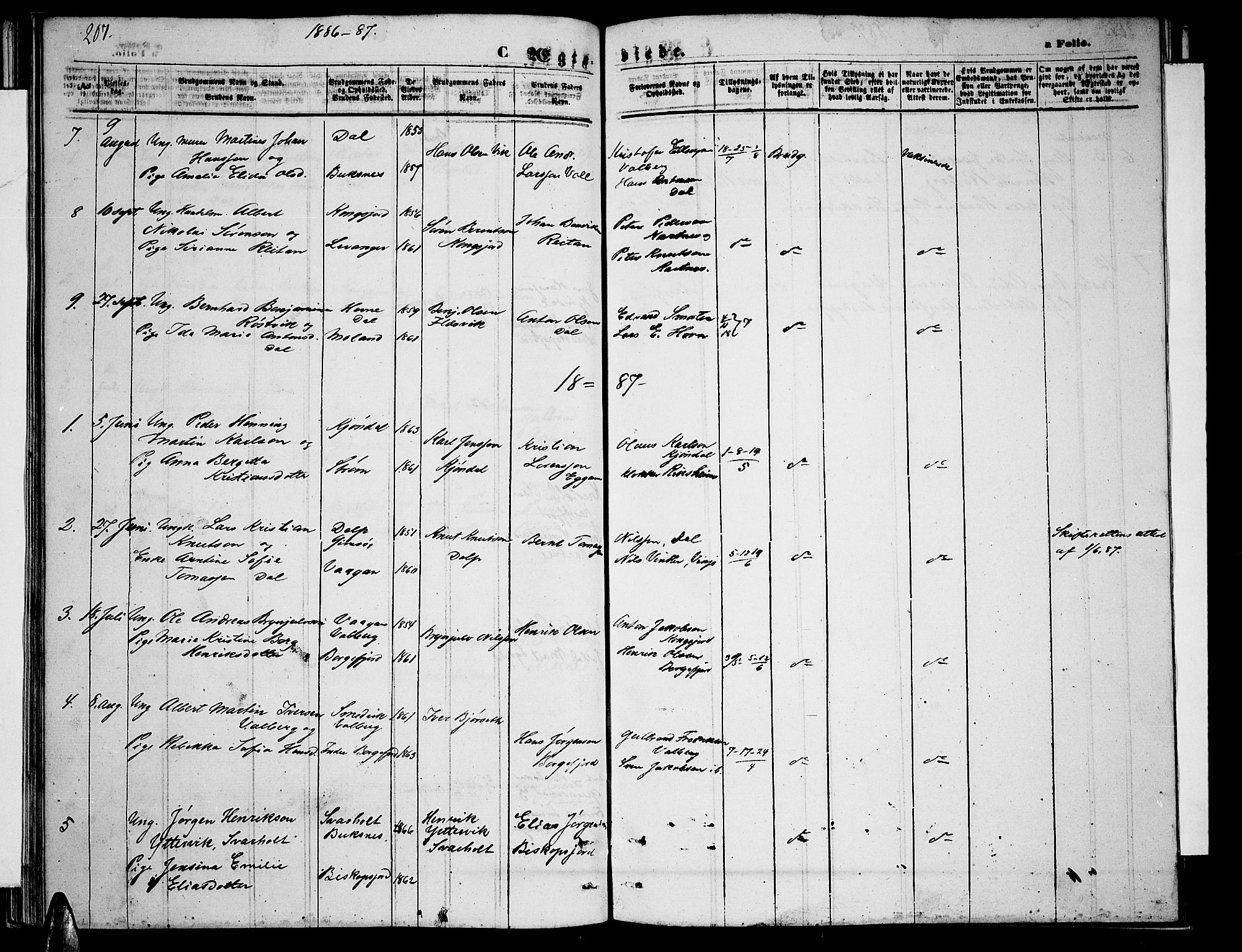 Ministerialprotokoller, klokkerbøker og fødselsregistre - Nordland, SAT/A-1459/884/L1196: Parish register (copy) no. 884C02, 1860-1887, p. 207