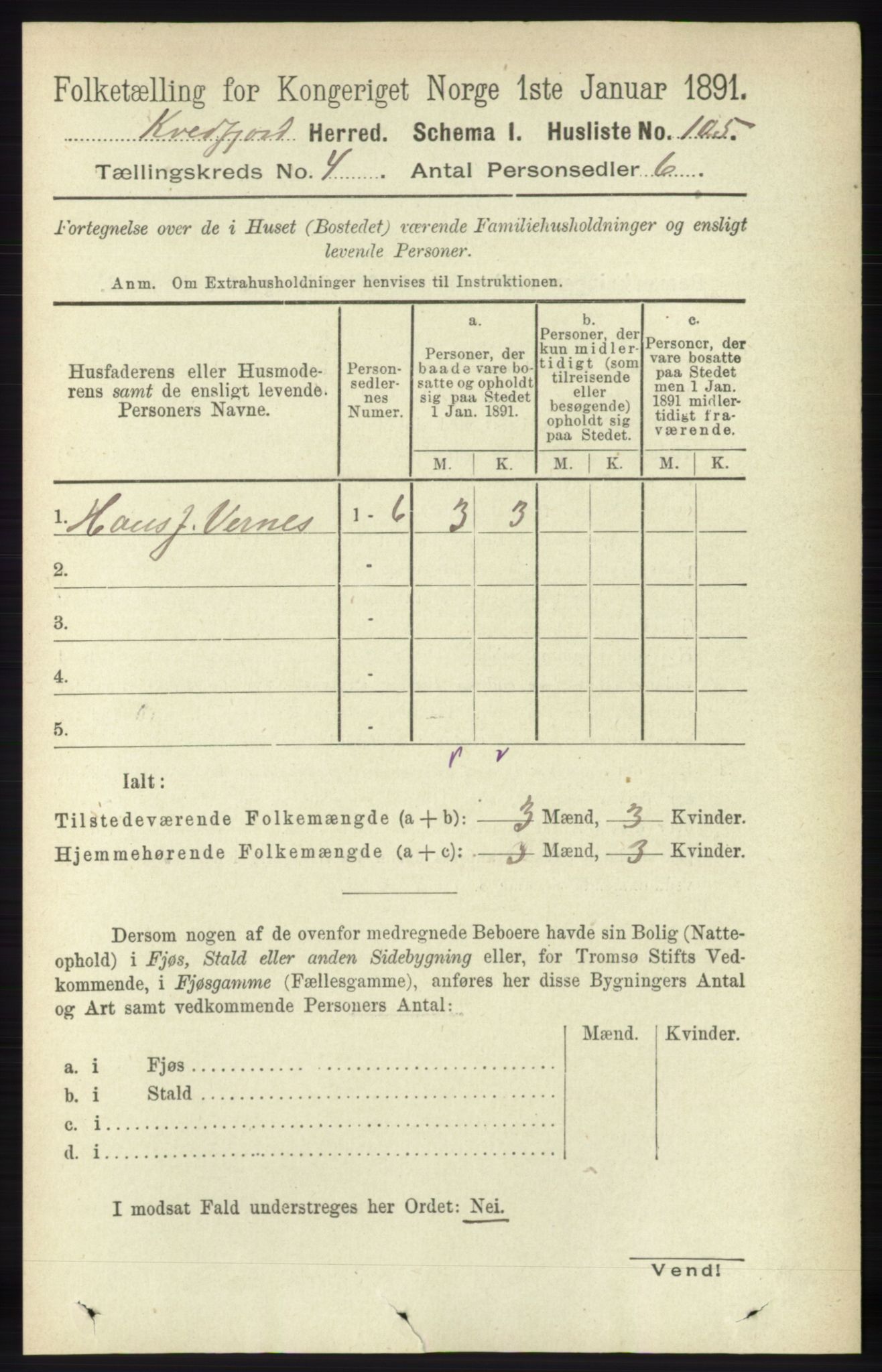 RA, 1891 census for 1911 Kvæfjord, 1891, p. 1855