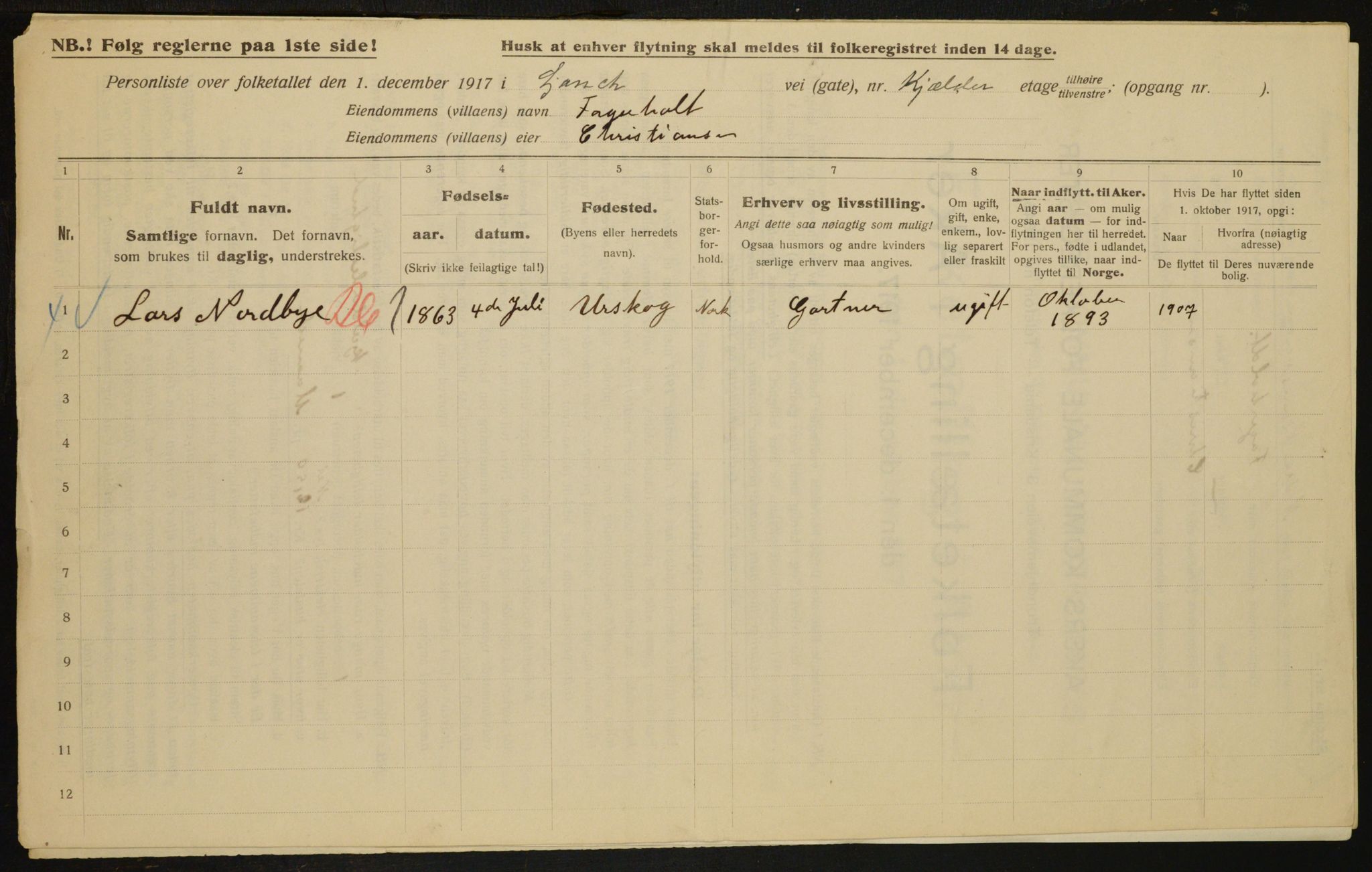 OBA, Municipal Census 1917 for Aker, 1917, p. 17244