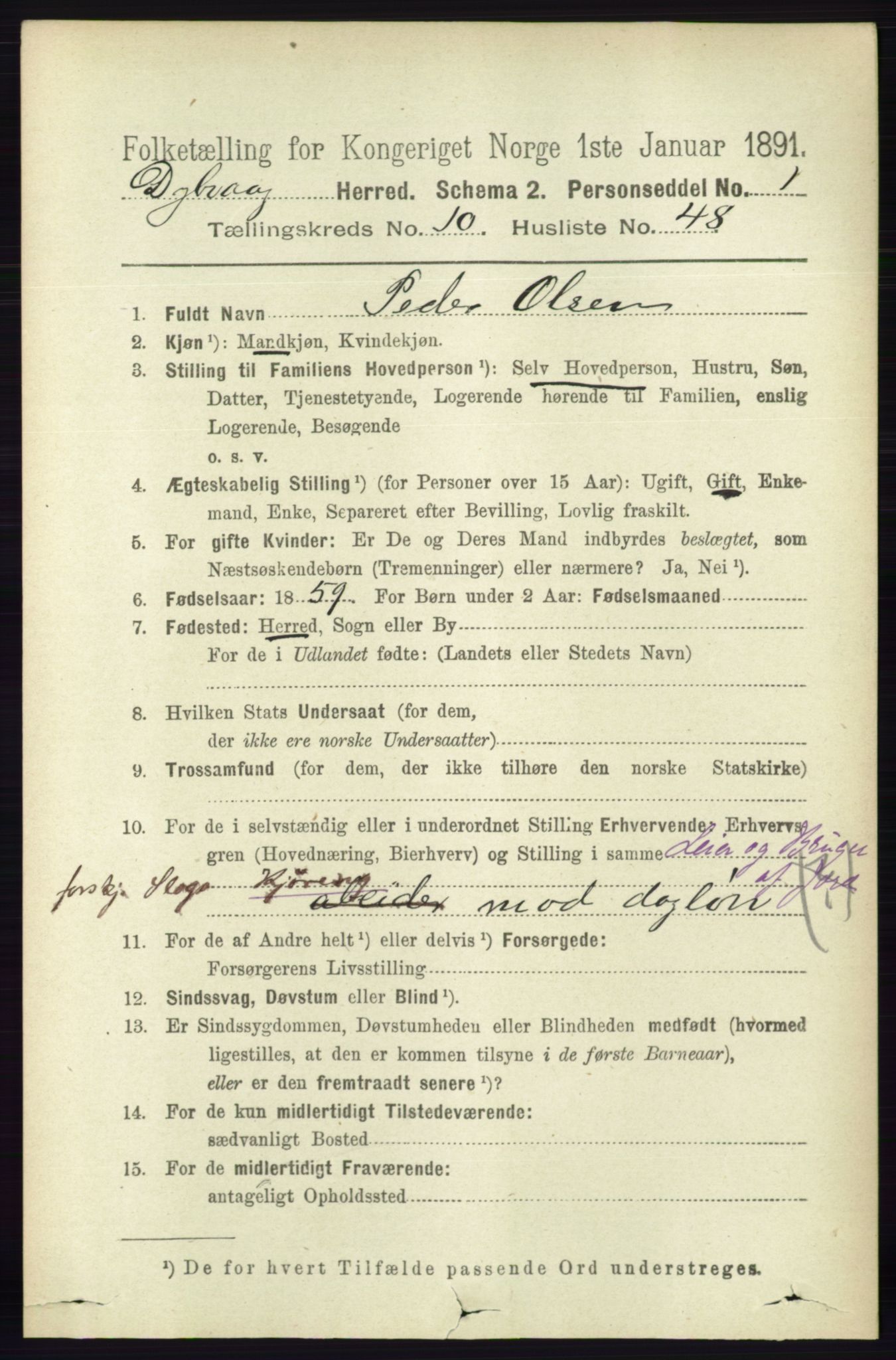 RA, 1891 census for 0915 Dypvåg, 1891, p. 4034