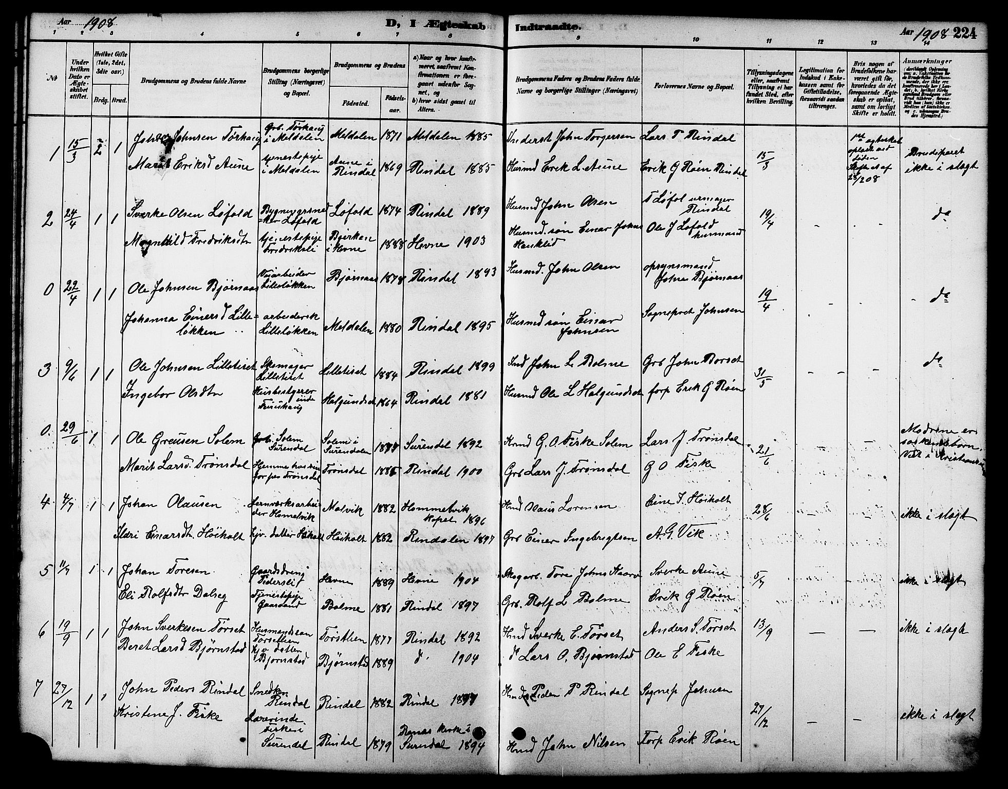 Ministerialprotokoller, klokkerbøker og fødselsregistre - Møre og Romsdal, SAT/A-1454/598/L1078: Parish register (copy) no. 598C03, 1892-1909, p. 224