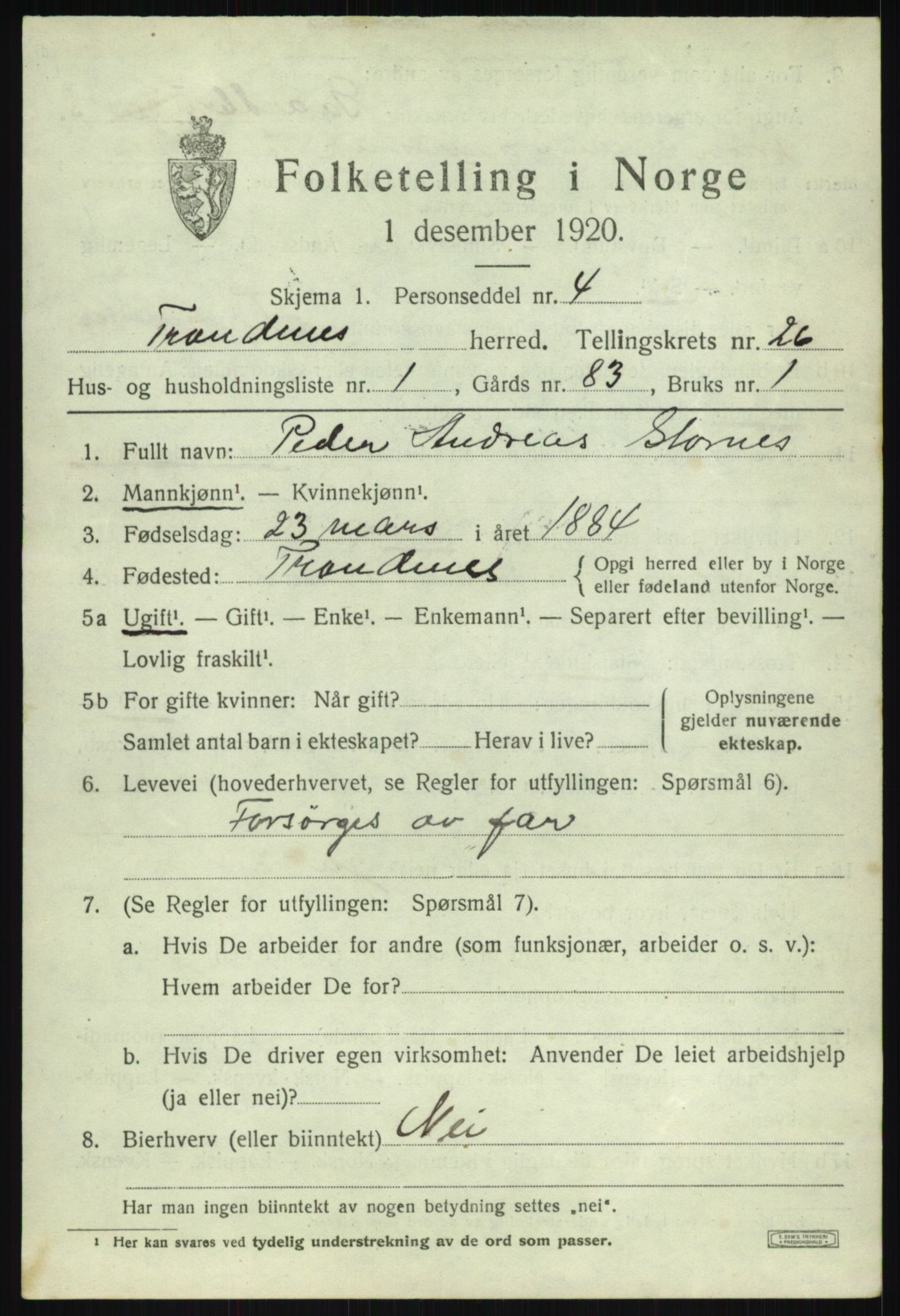 SATØ, 1920 census for Trondenes, 1920, p. 18844