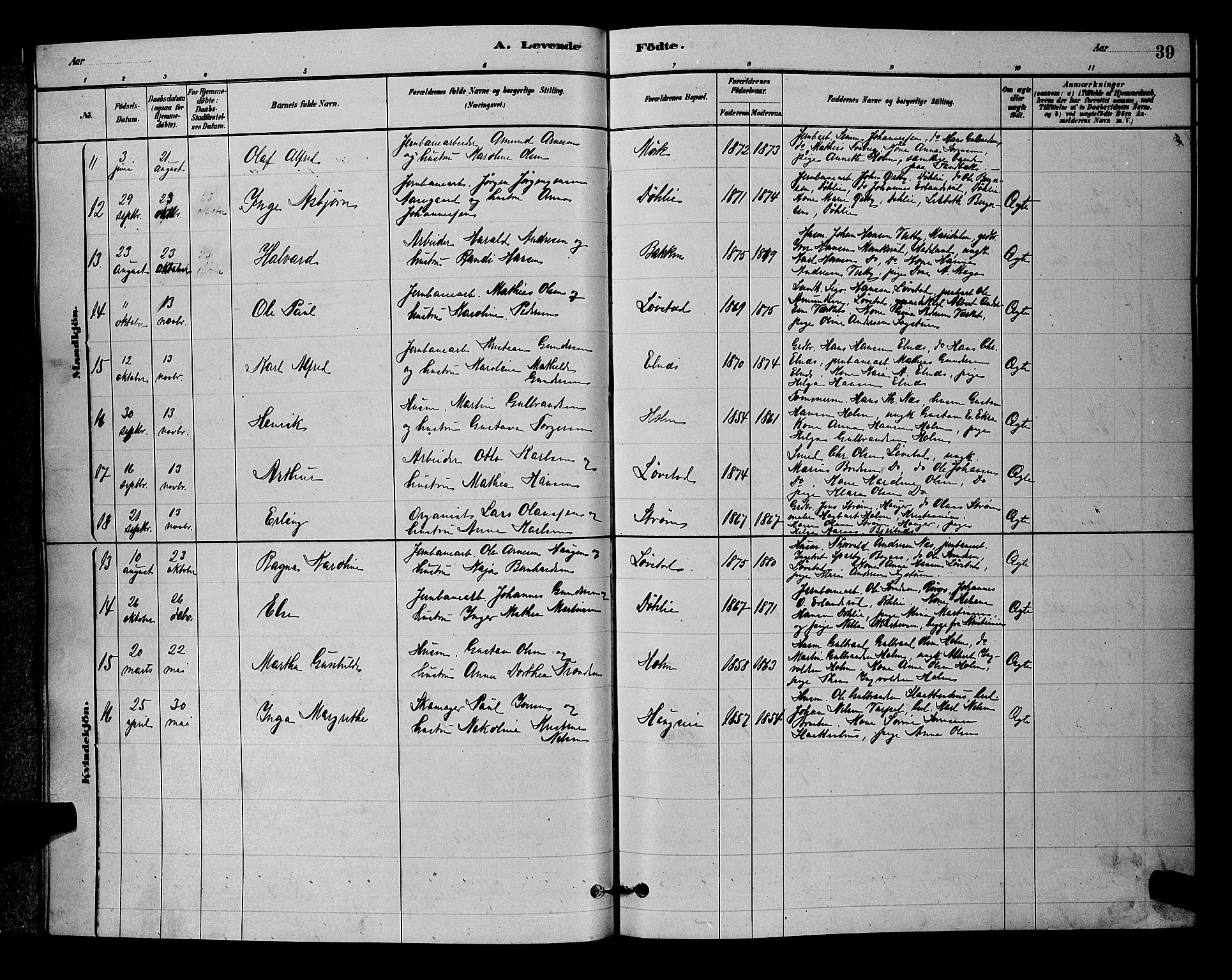 Nittedal prestekontor Kirkebøker, SAO/A-10365a/G/Gb/L0002: Parish register (copy) no. II 2, 1879-1901, p. 39