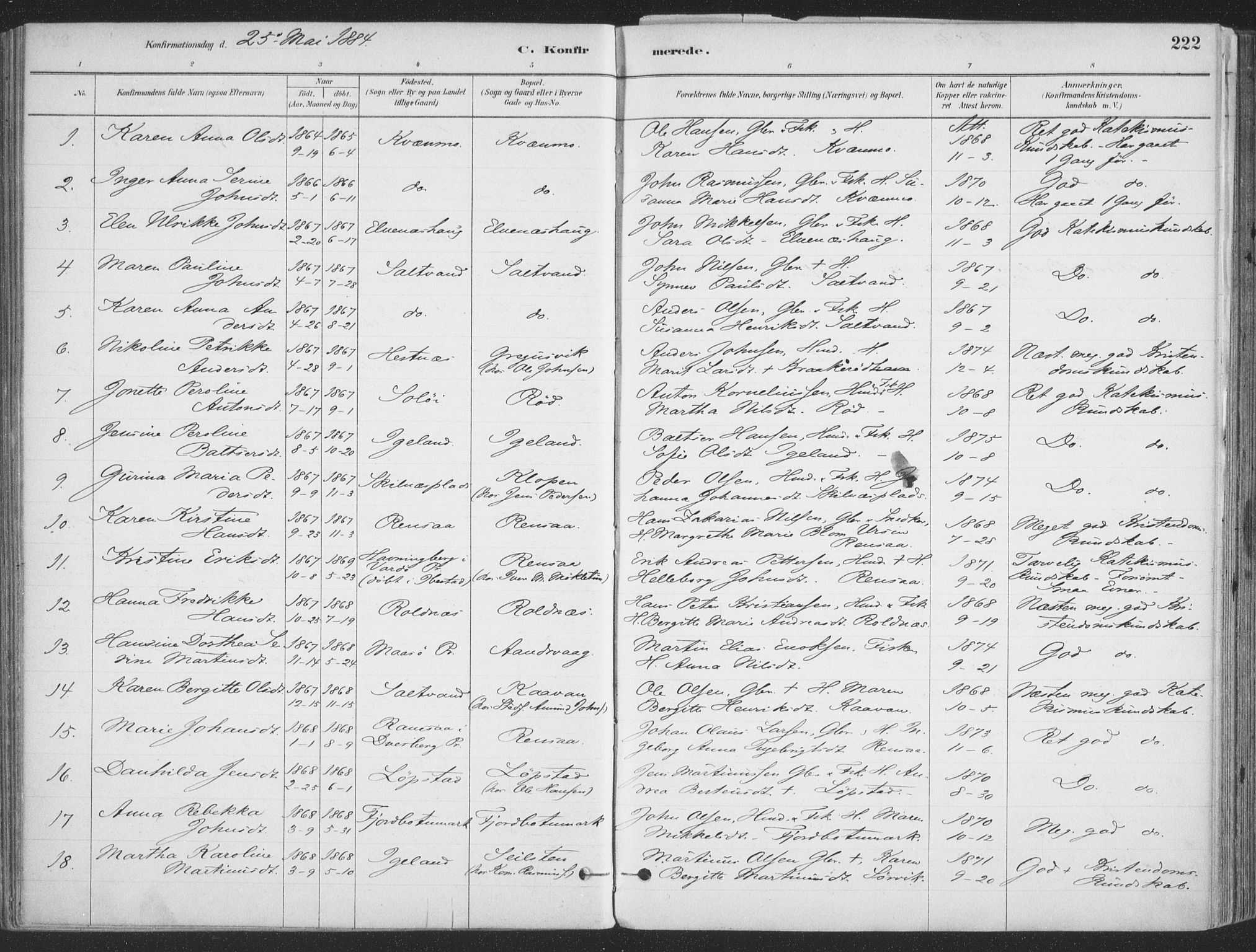 Ibestad sokneprestembete, SATØ/S-0077/H/Ha/Haa/L0011kirke: Parish register (official) no. 11, 1880-1889, p. 222