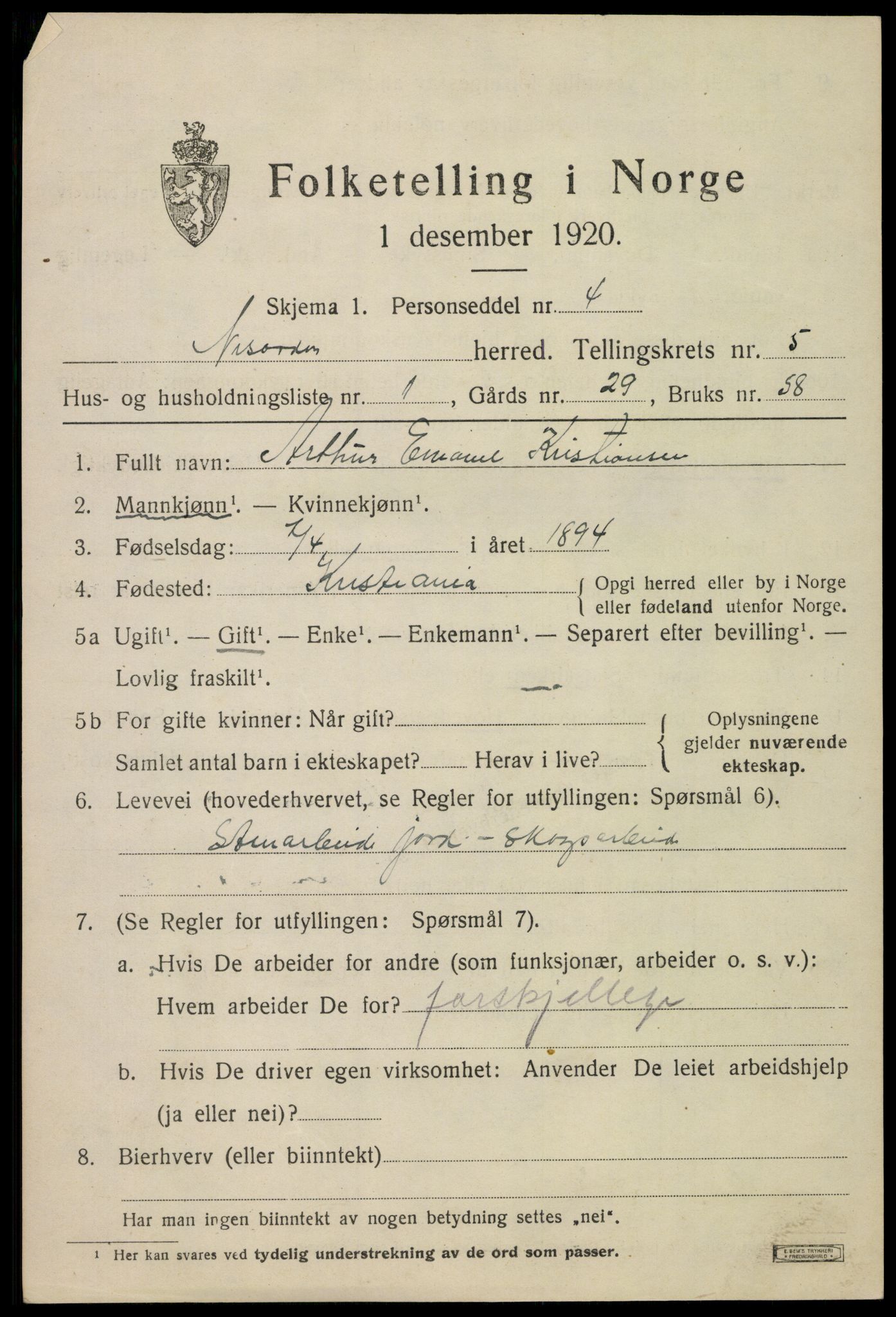 SAO, 1920 census for Nesodden, 1920, p. 4583