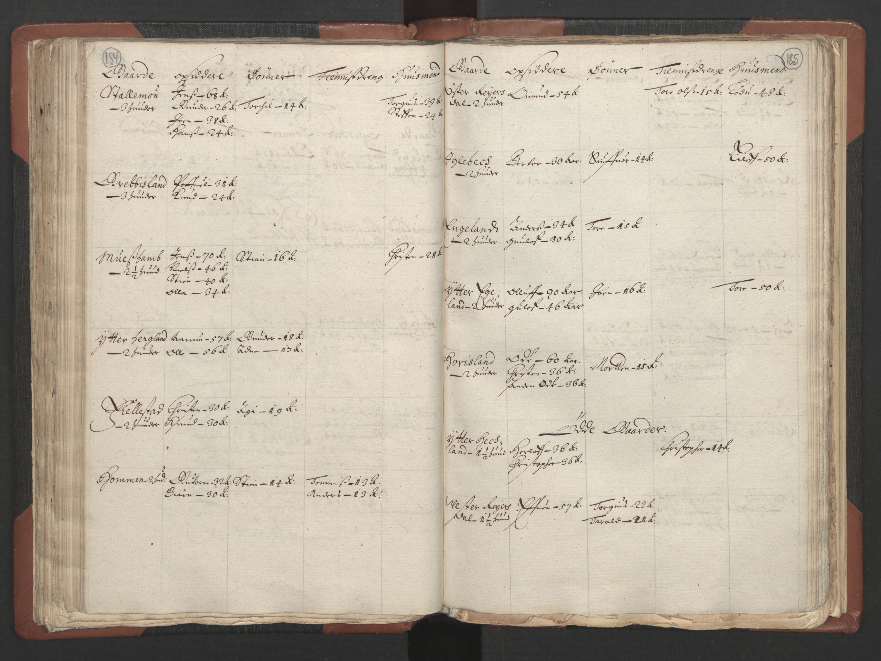 RA, Bailiff's Census 1664-1666, no. 9: Mandal len, 1664-1666, p. 184-185