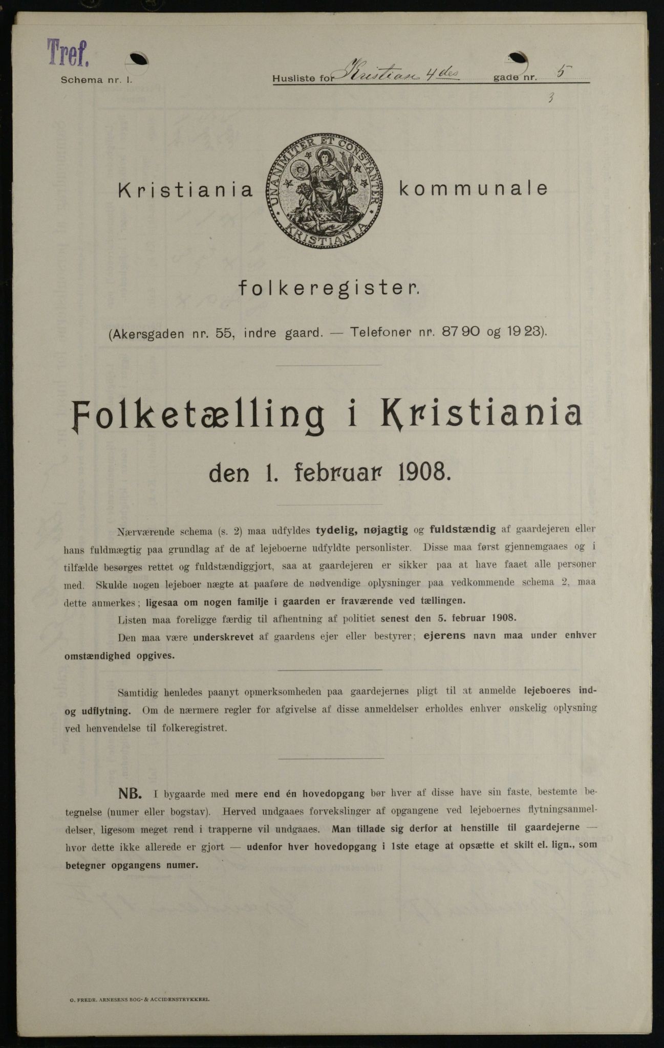 OBA, Municipal Census 1908 for Kristiania, 1908, p. 48482