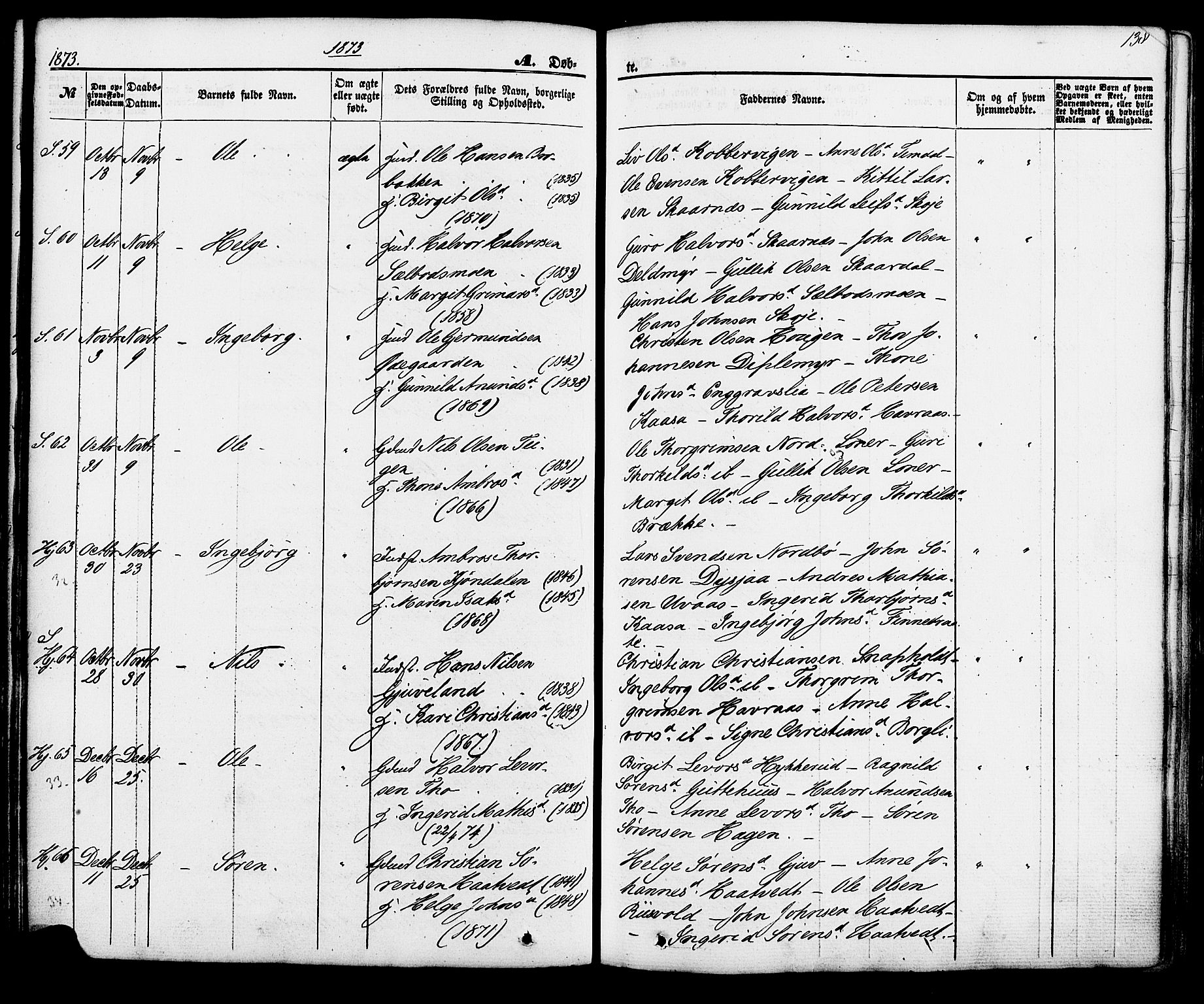 Hjartdal kirkebøker, SAKO/A-270/F/Fa/L0009: Parish register (official) no. I 9, 1860-1879, p. 138