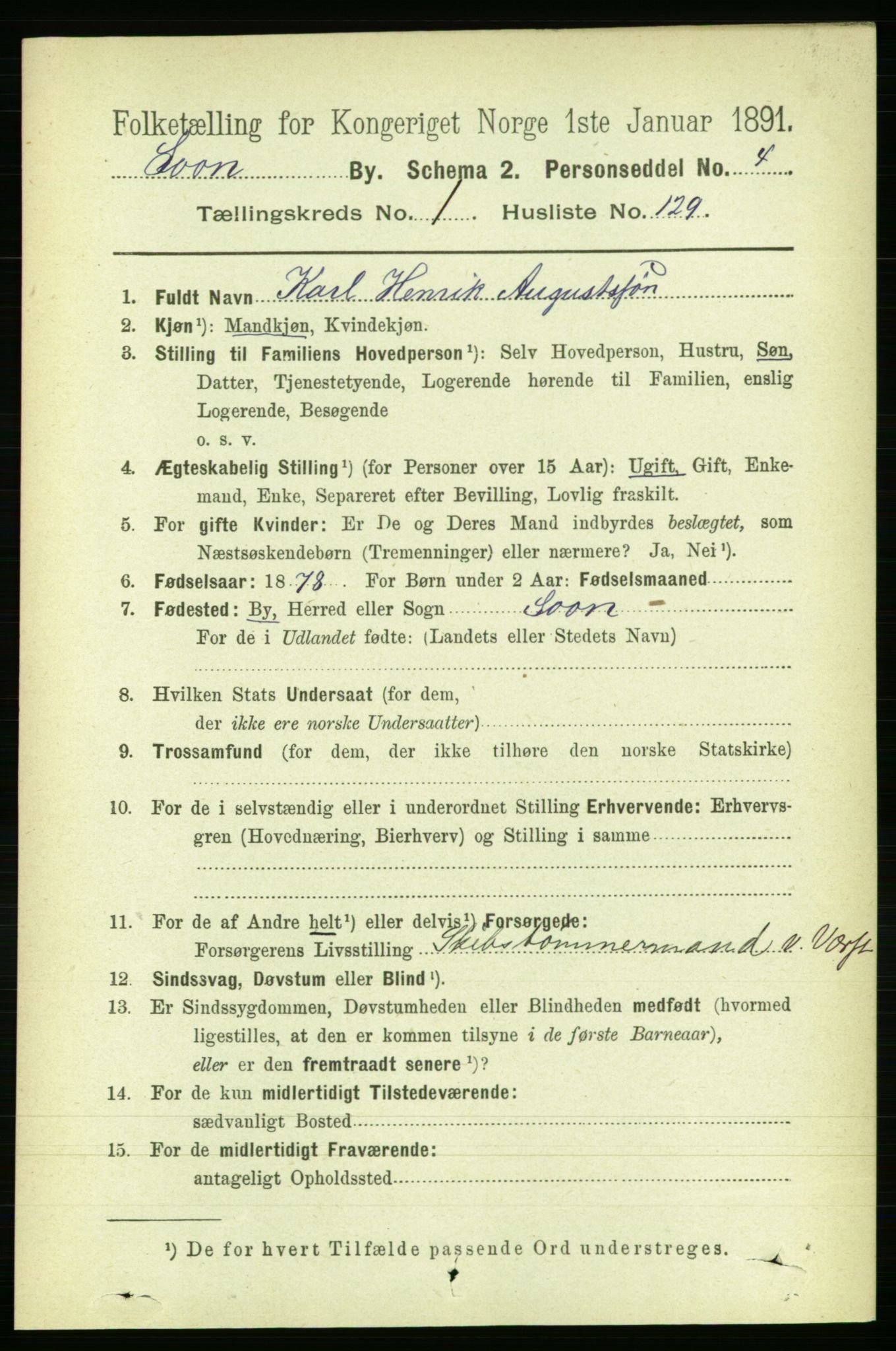 RA, 1891 census for 0201 Son, 1891, p. 822