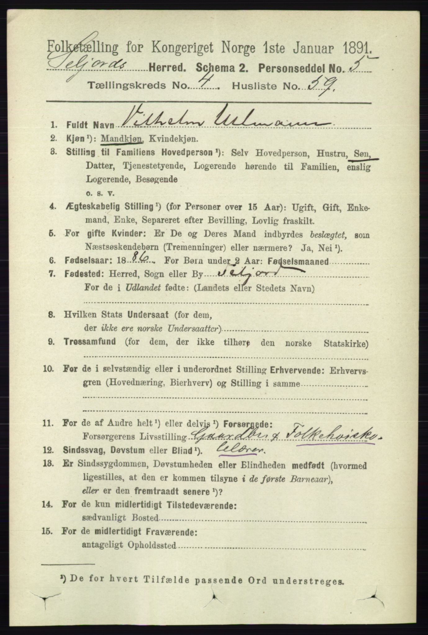 RA, 1891 census for 0828 Seljord, 1891, p. 1626