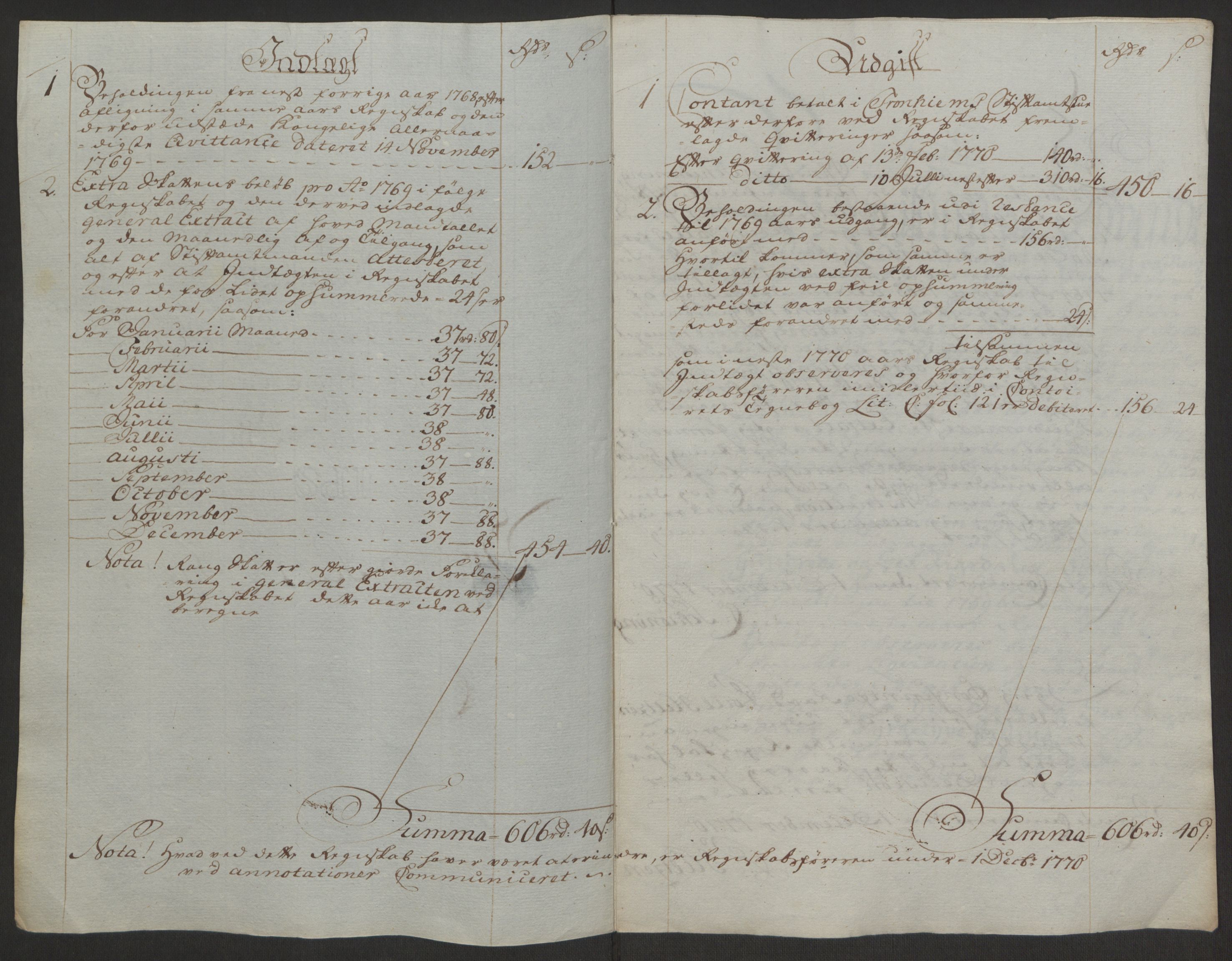 Rentekammeret inntil 1814, Reviderte regnskaper, Byregnskaper, AV/RA-EA-4066/R/Rq/L0487/0004: [Q1] Kontribusjonsregnskap / Ekstraskatt, 1762-1772, p. 173