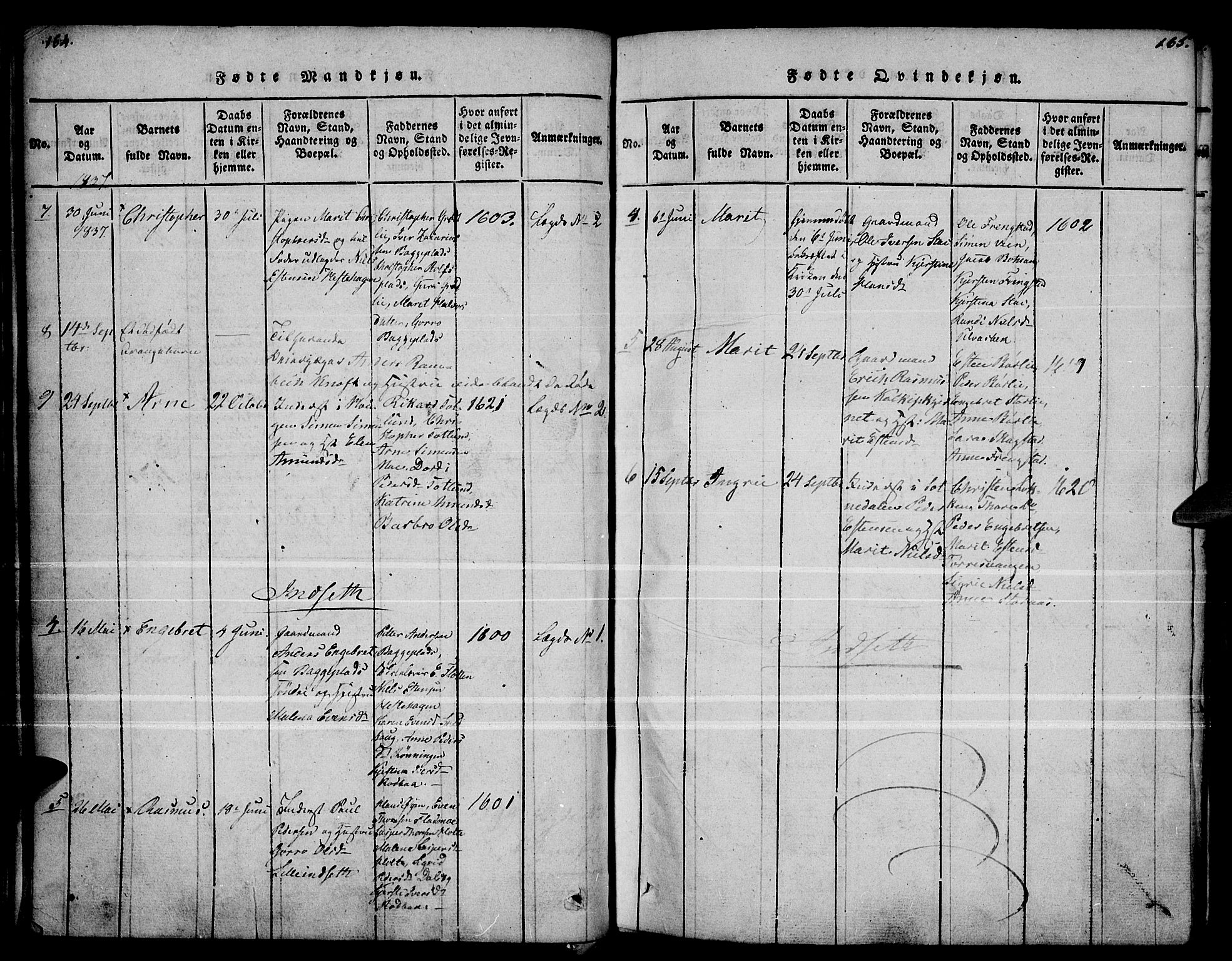 Kvikne prestekontor, AV/SAH-PREST-064/H/Ha/Haa/L0004: Parish register (official) no. 4, 1815-1840, p. 164-165