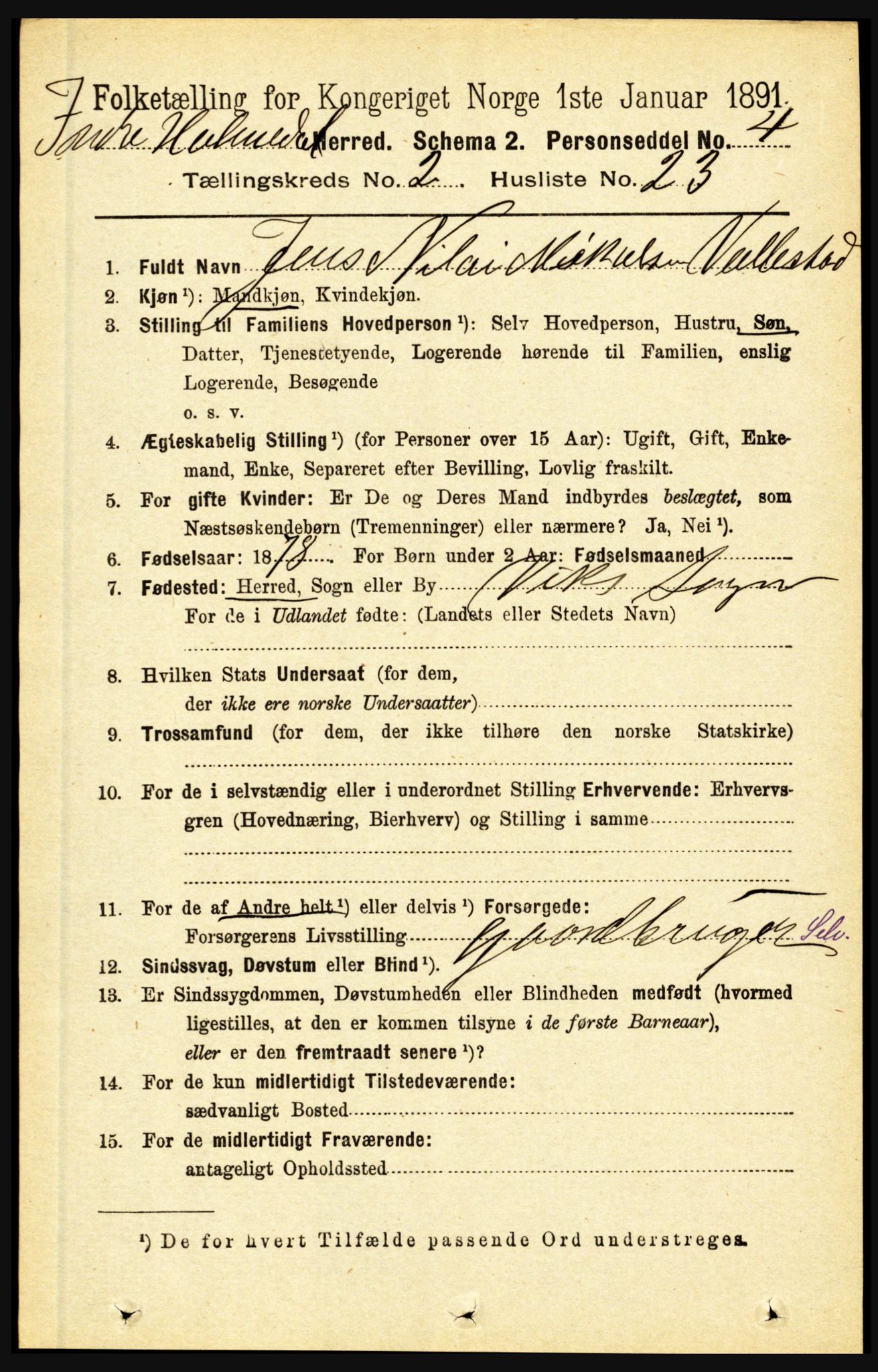 RA, 1891 census for 1430 Indre Holmedal, 1891, p. 634