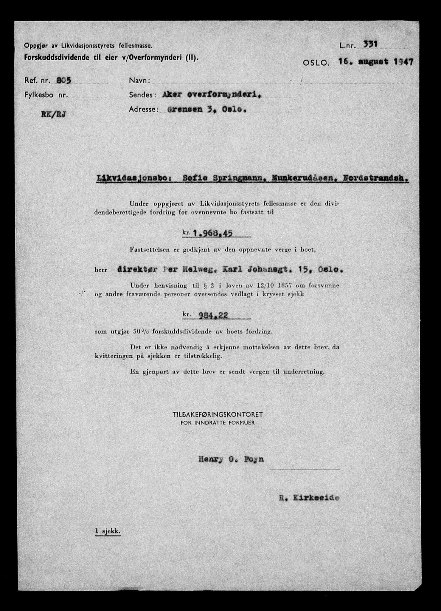 Justisdepartementet, Tilbakeføringskontoret for inndratte formuer, RA/S-1564/H/Hc/Hcc/L0982: --, 1945-1947, p. 416