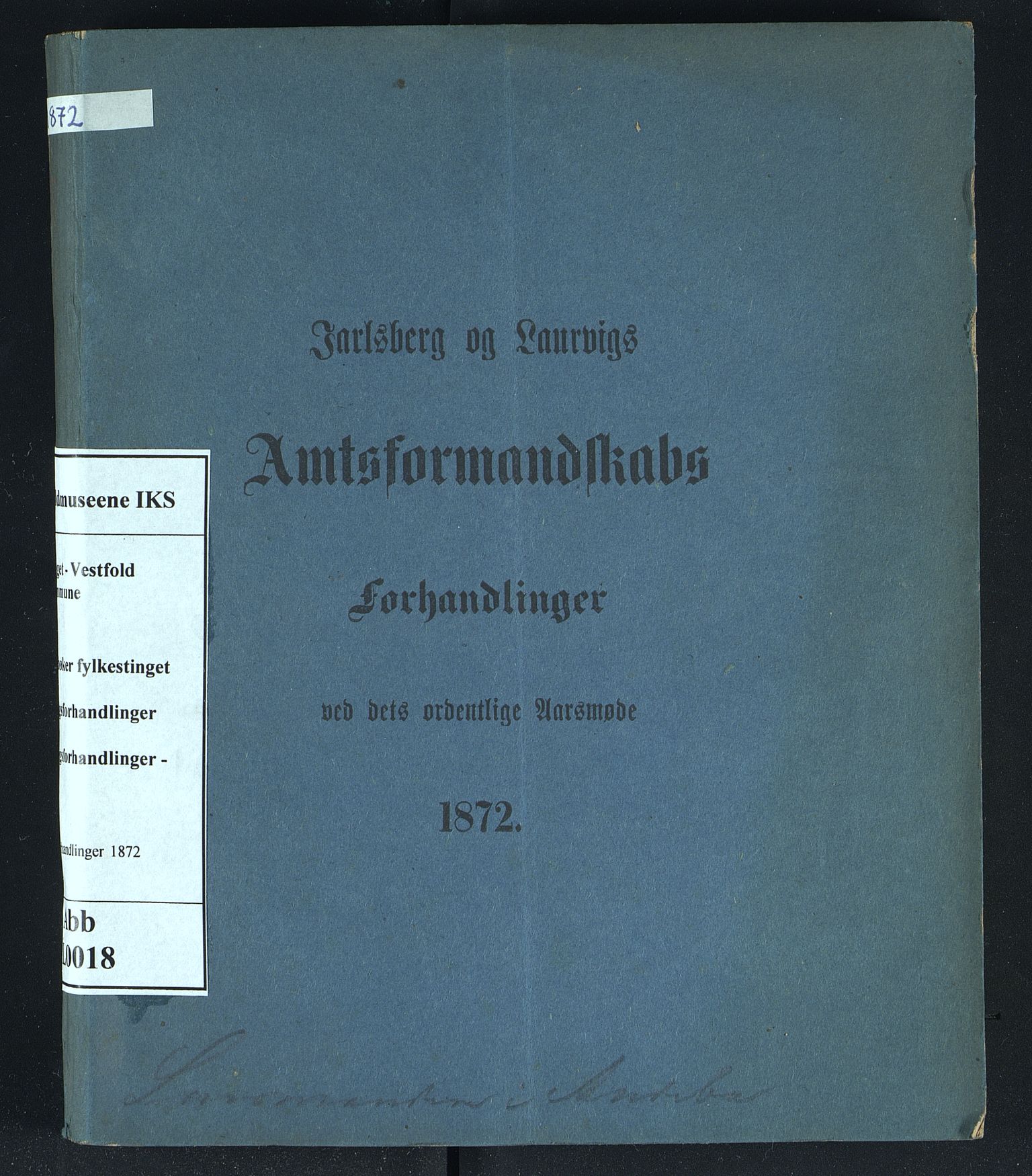 Vestfold fylkeskommune. Fylkestinget, VEMU/A-1315/A/Ab/Abb/L0018: Fylkestingsforhandlinger, 1872