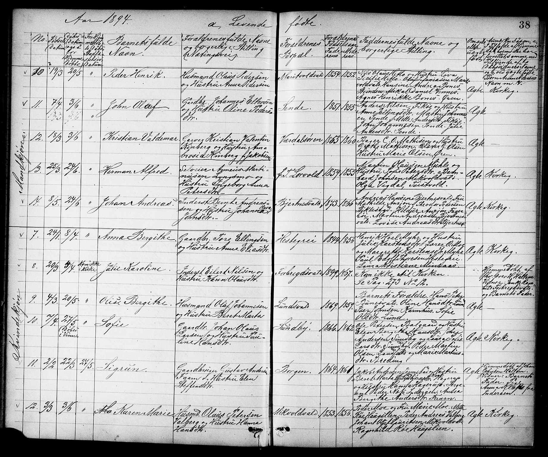 Ministerialprotokoller, klokkerbøker og fødselsregistre - Nord-Trøndelag, SAT/A-1458/723/L0257: Parish register (copy) no. 723C05, 1890-1907, p. 38
