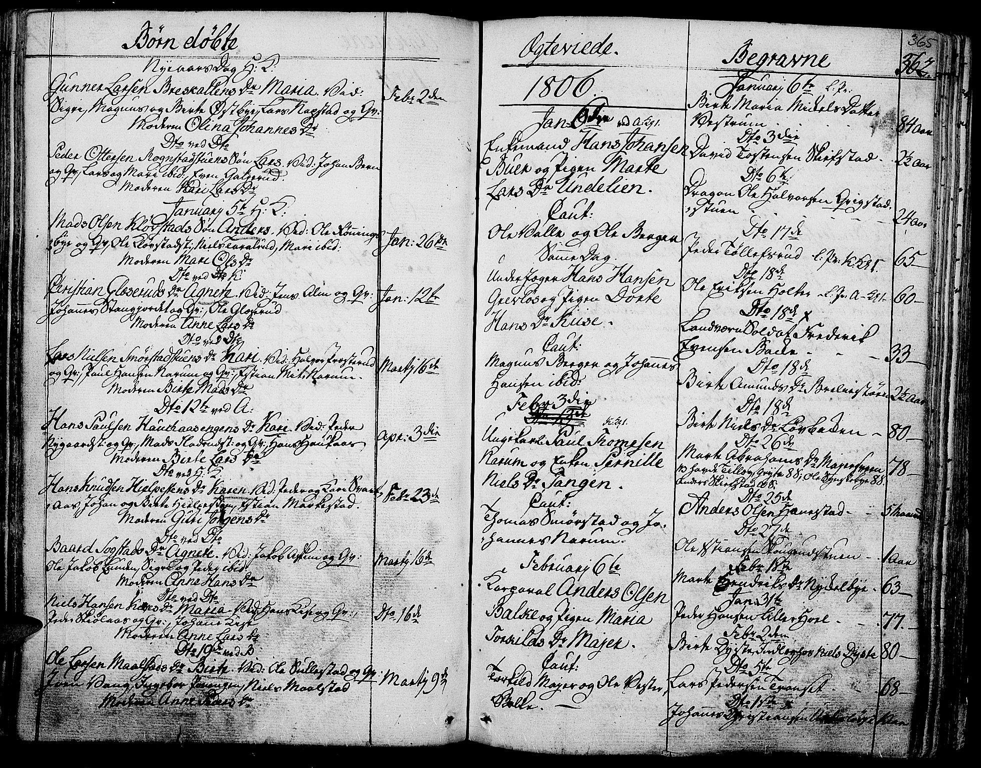 Toten prestekontor, SAH/PREST-102/H/Ha/Haa/L0007: Parish register (official) no. 7, 1794-1809, p. 365