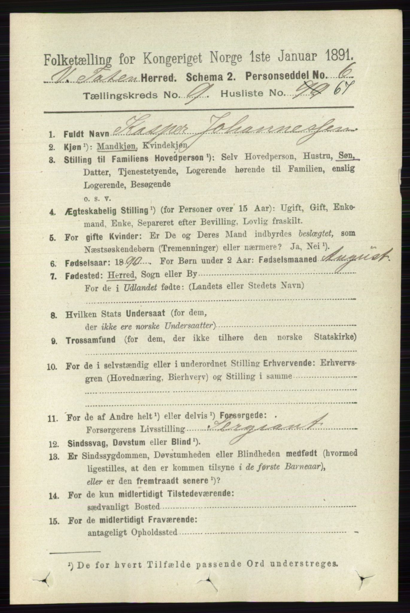 RA, 1891 census for 0529 Vestre Toten, 1891, p. 5976