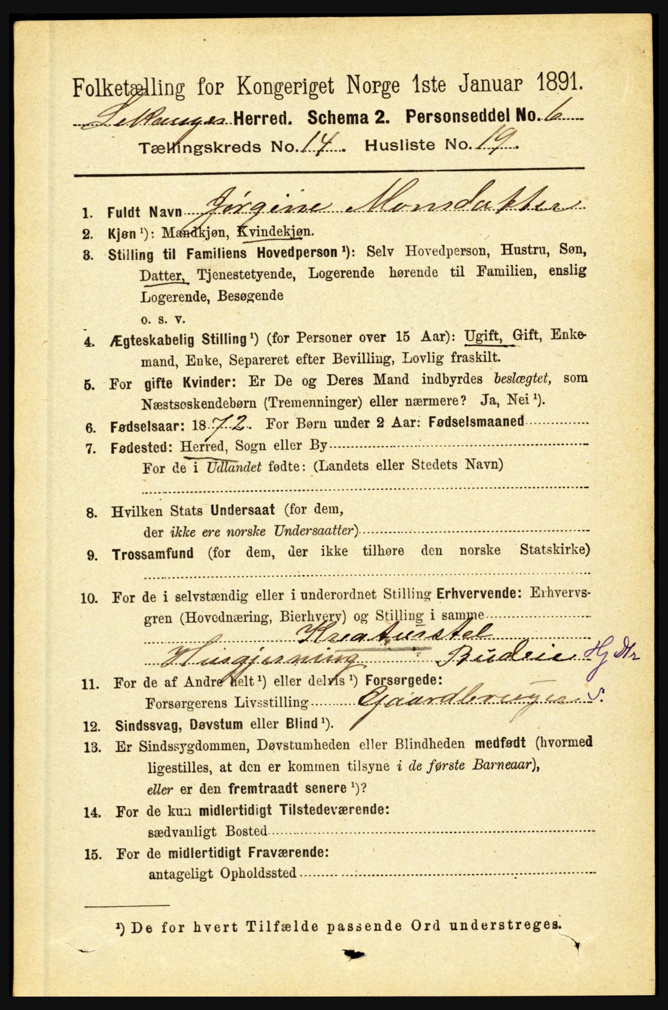 RA, 1891 census for 1419 Leikanger, 1891, p. 2818