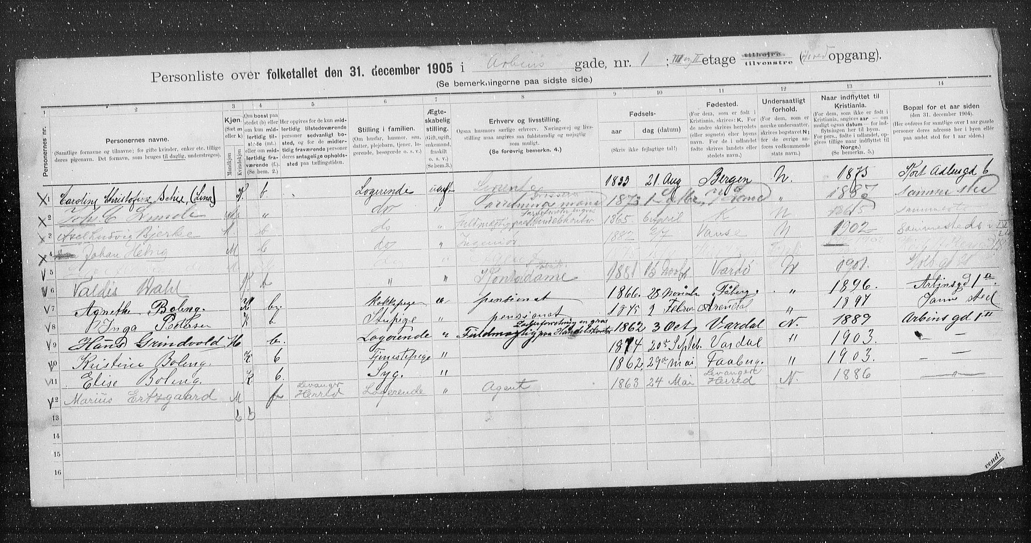 OBA, Municipal Census 1905 for Kristiania, 1905, p. 823