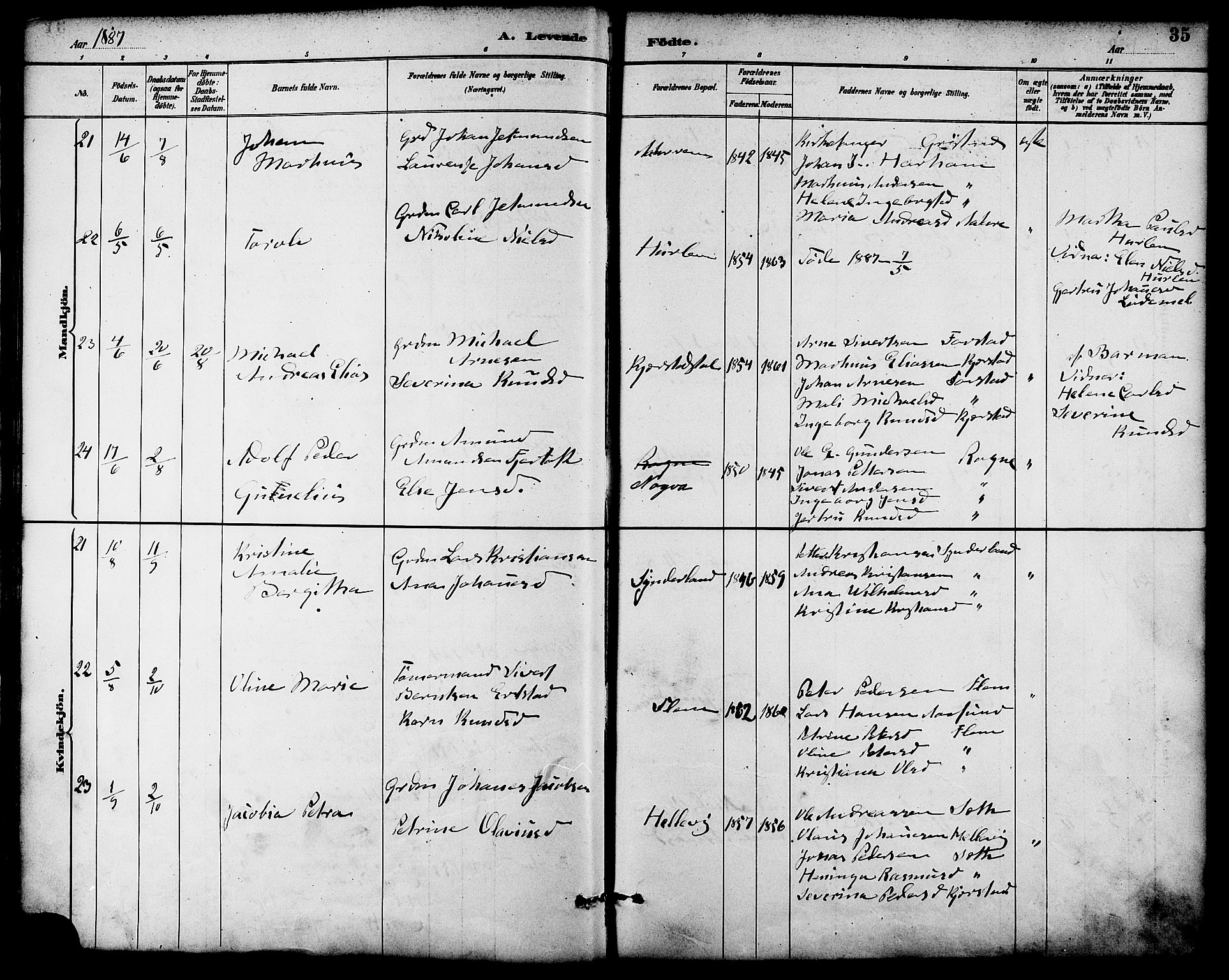 Ministerialprotokoller, klokkerbøker og fødselsregistre - Møre og Romsdal, SAT/A-1454/536/L0501: Parish register (official) no. 536A10, 1884-1896, p. 35