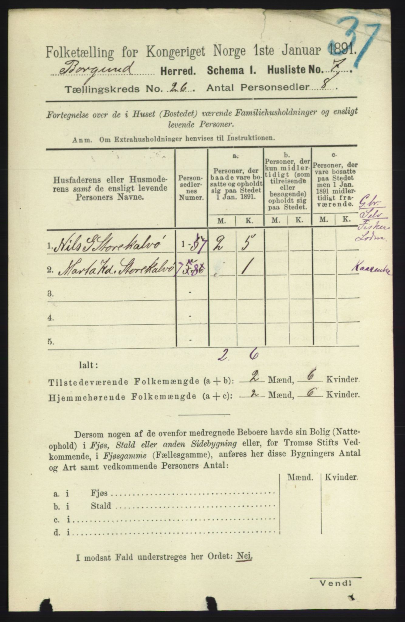 RA, 1891 census for 1531 Borgund, 1891, p. 7585