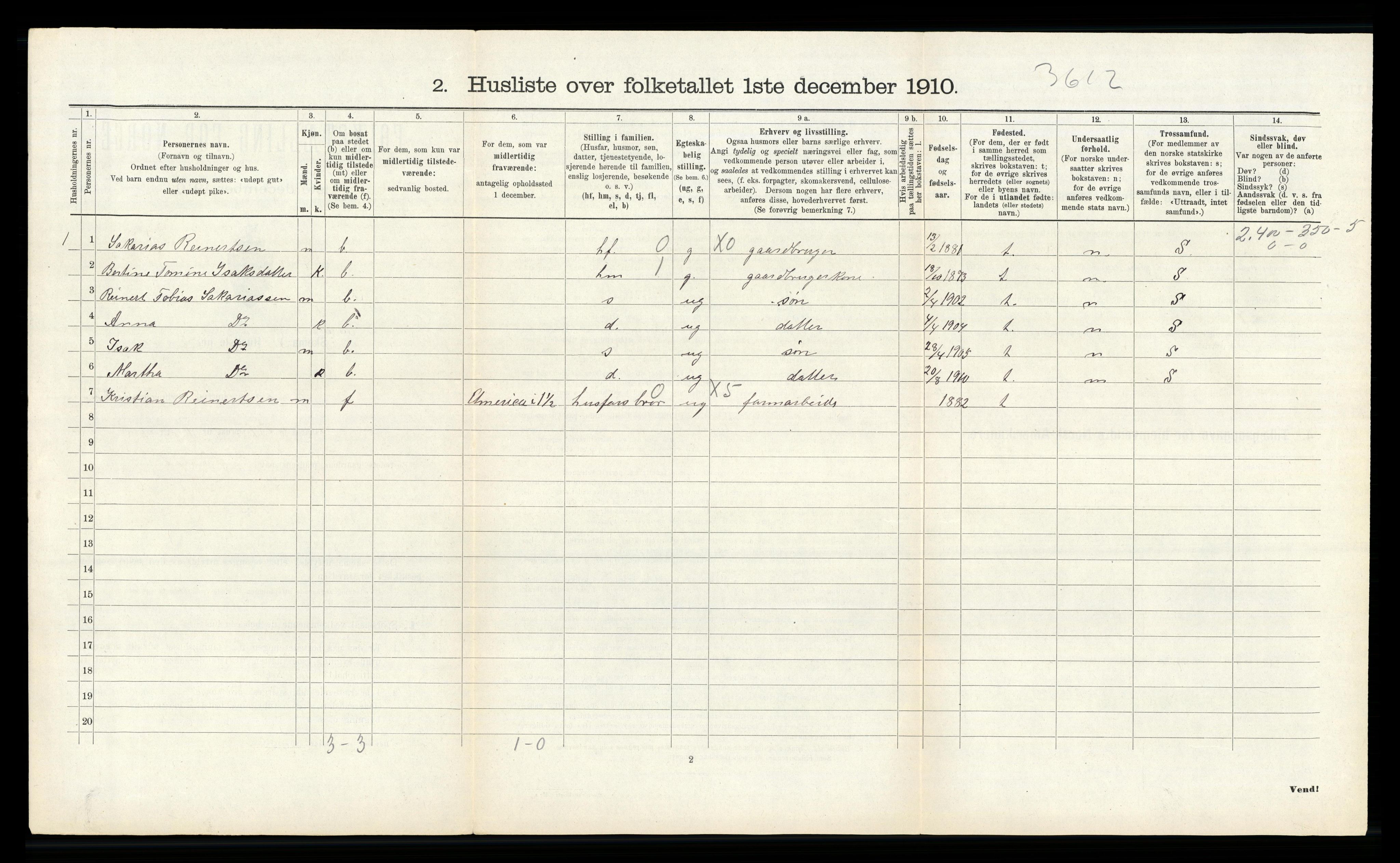 RA, 1910 census for Kvås, 1910, p. 212