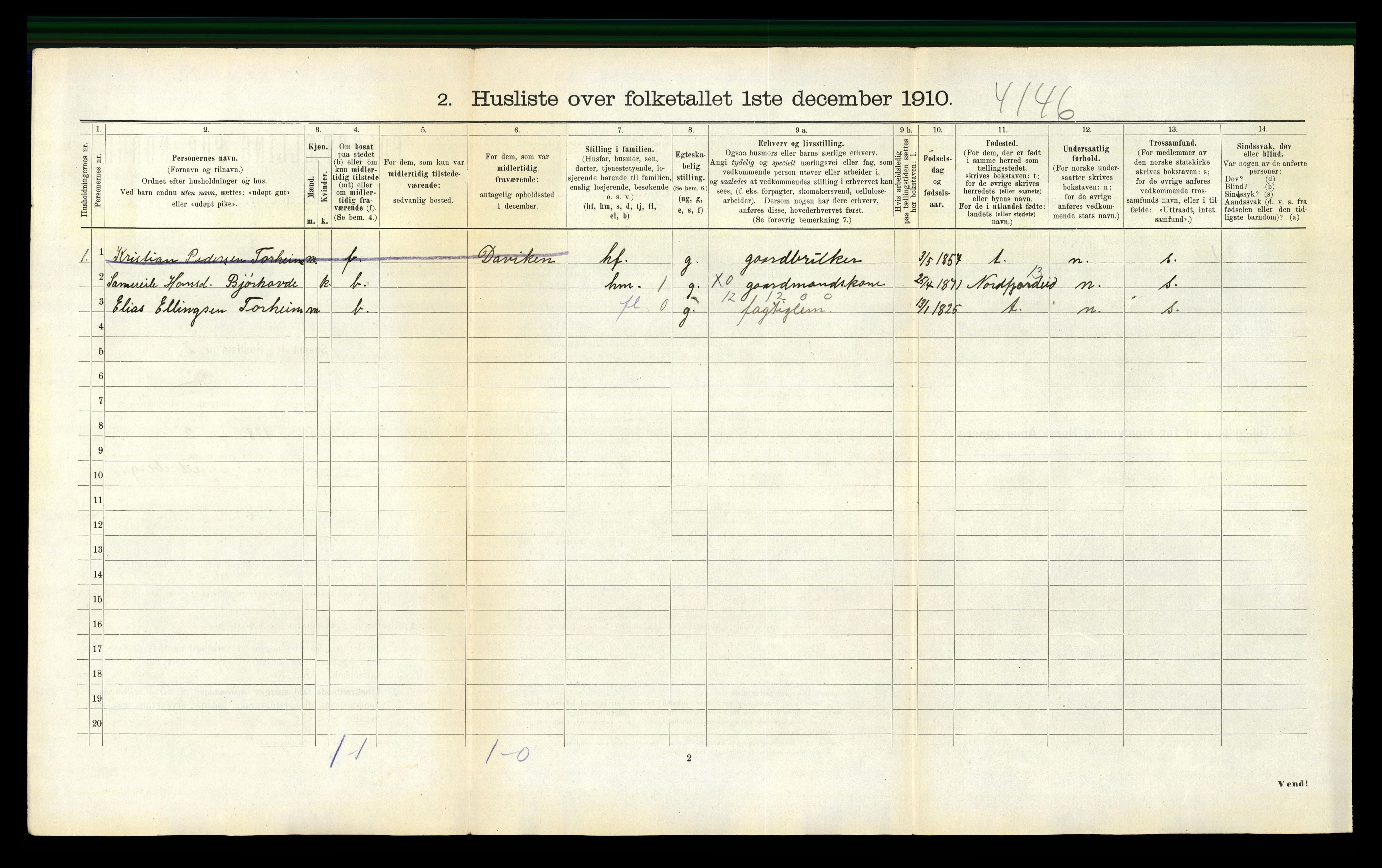 RA, 1910 census for Davik, 1910, p. 297