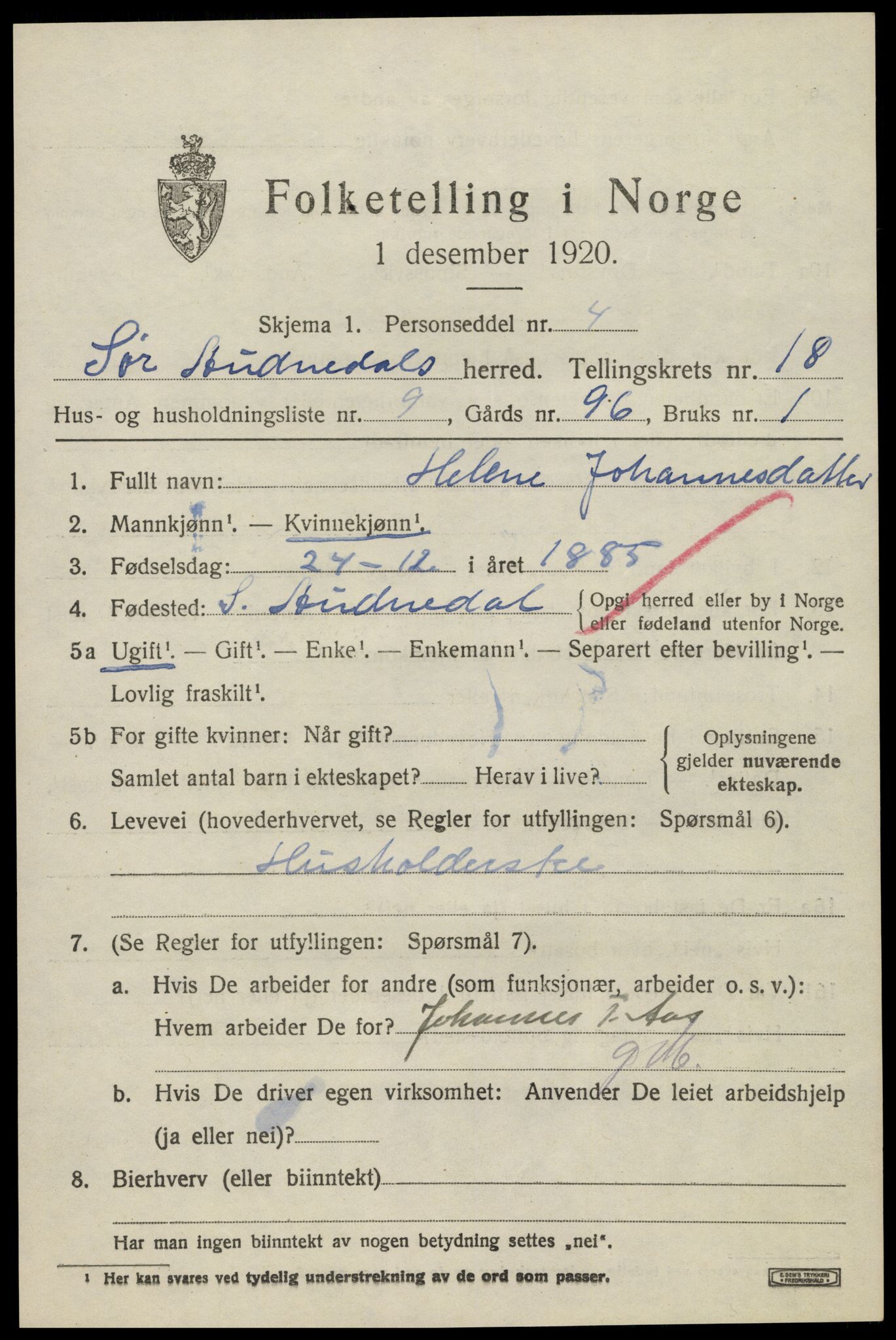 SAK, 1920 census for Sør-Audnedal, 1920, p. 6575