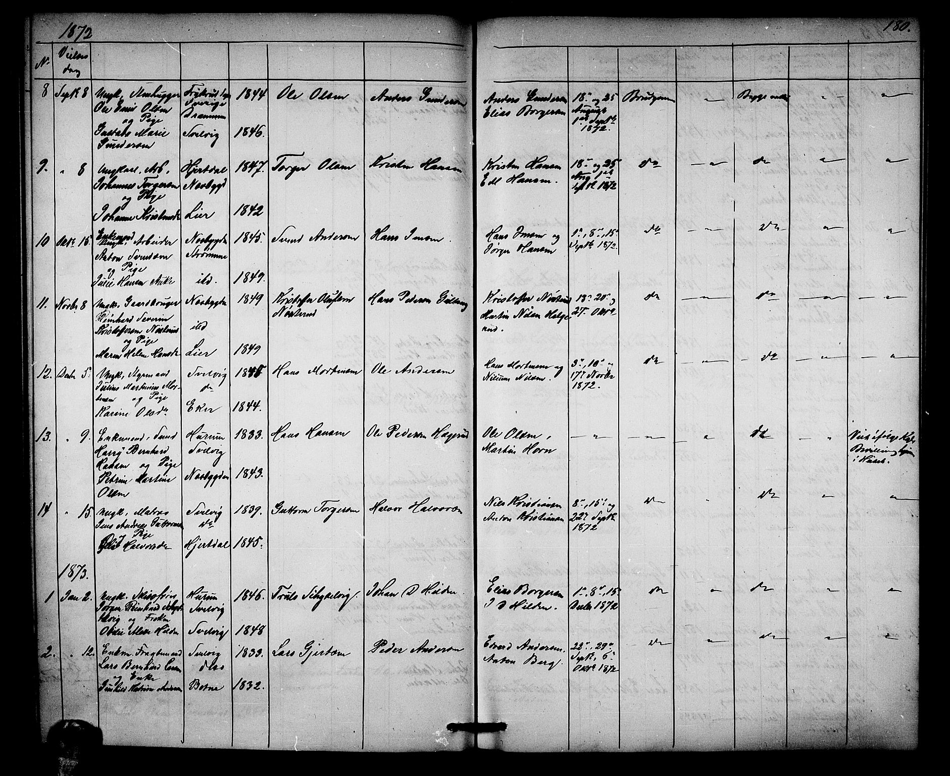 Strømm kirkebøker, AV/SAKO-A-322/G/Ga/L0001: Parish register (copy) no. I 1, 1861-1885, p. 180