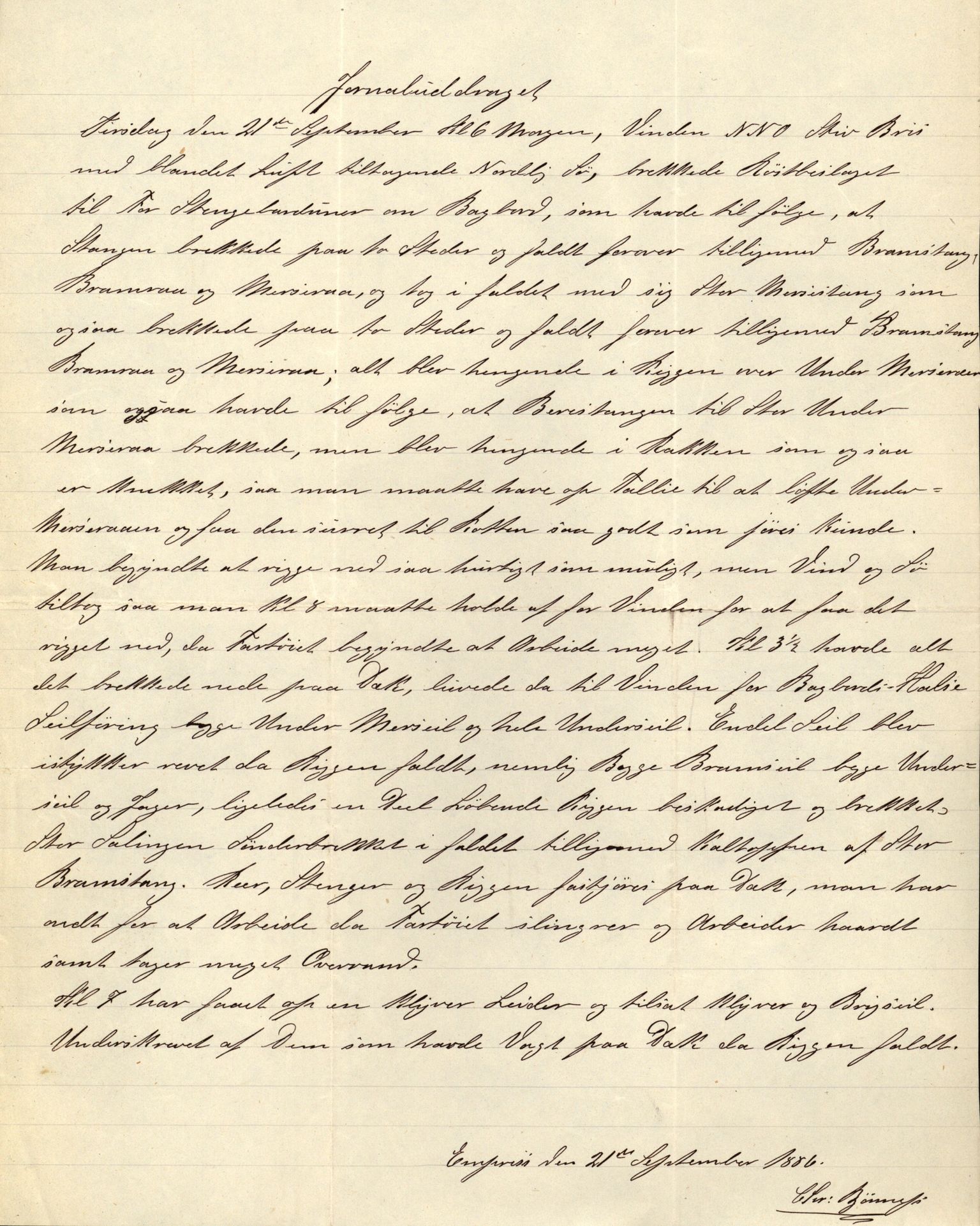 Pa 63 - Østlandske skibsassuranceforening, VEMU/A-1079/G/Ga/L0019/0003: Havaridokumenter / Empress, Eigil, Dato, Jarlen, Valhalla, Ternen, 1885-1886, p. 2