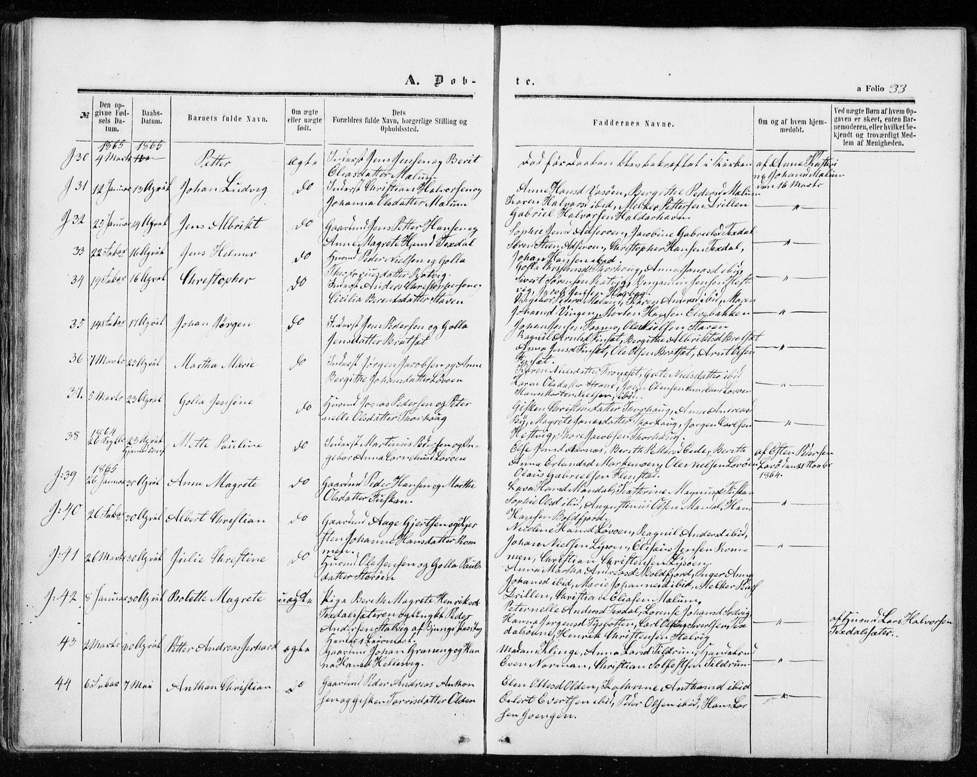 Ministerialprotokoller, klokkerbøker og fødselsregistre - Sør-Trøndelag, SAT/A-1456/655/L0678: Parish register (official) no. 655A07, 1861-1873, p. 33